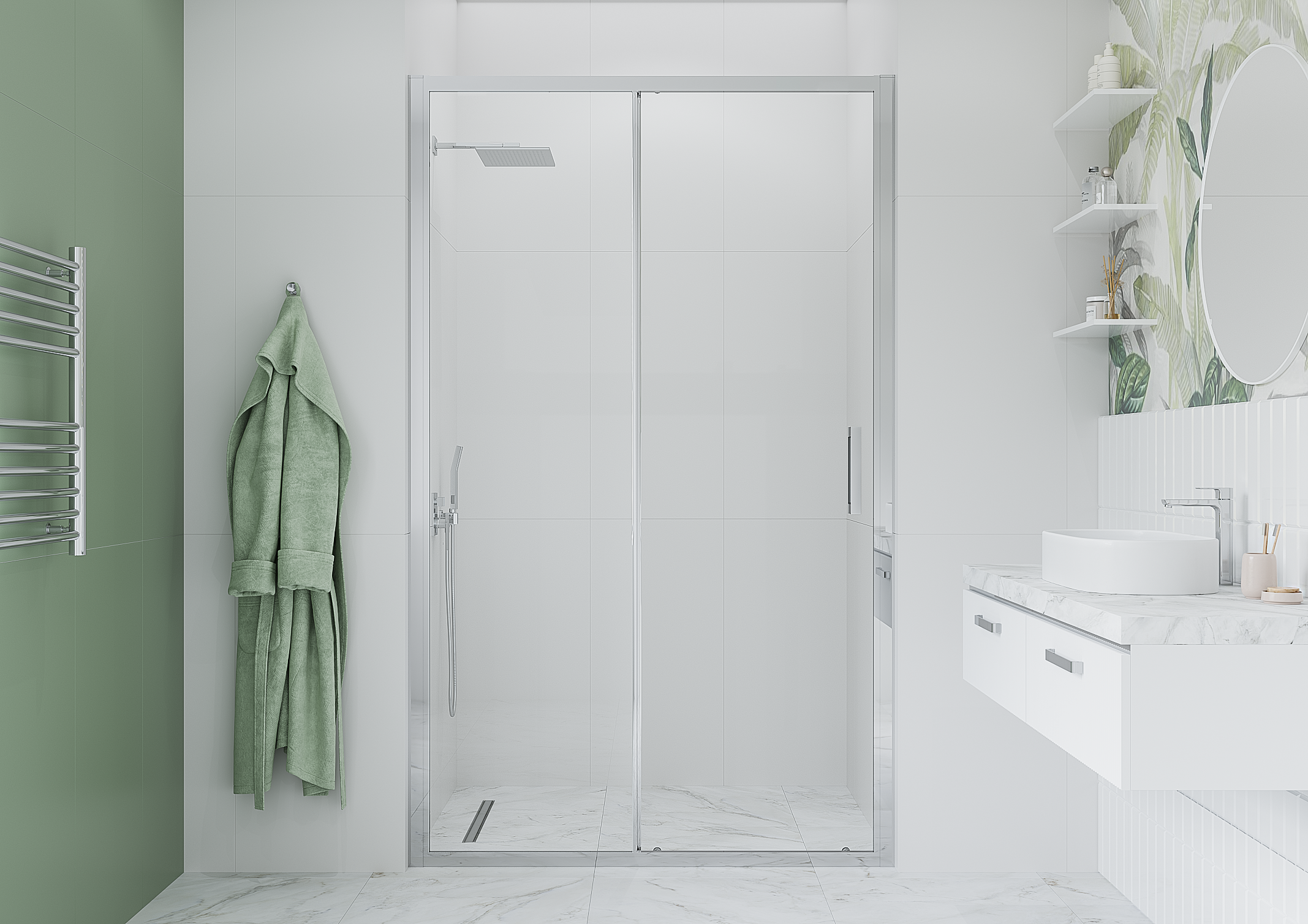 Изображение товара Душевая дверь в нишу Март Квадро 195x120 см с хромированным профилем