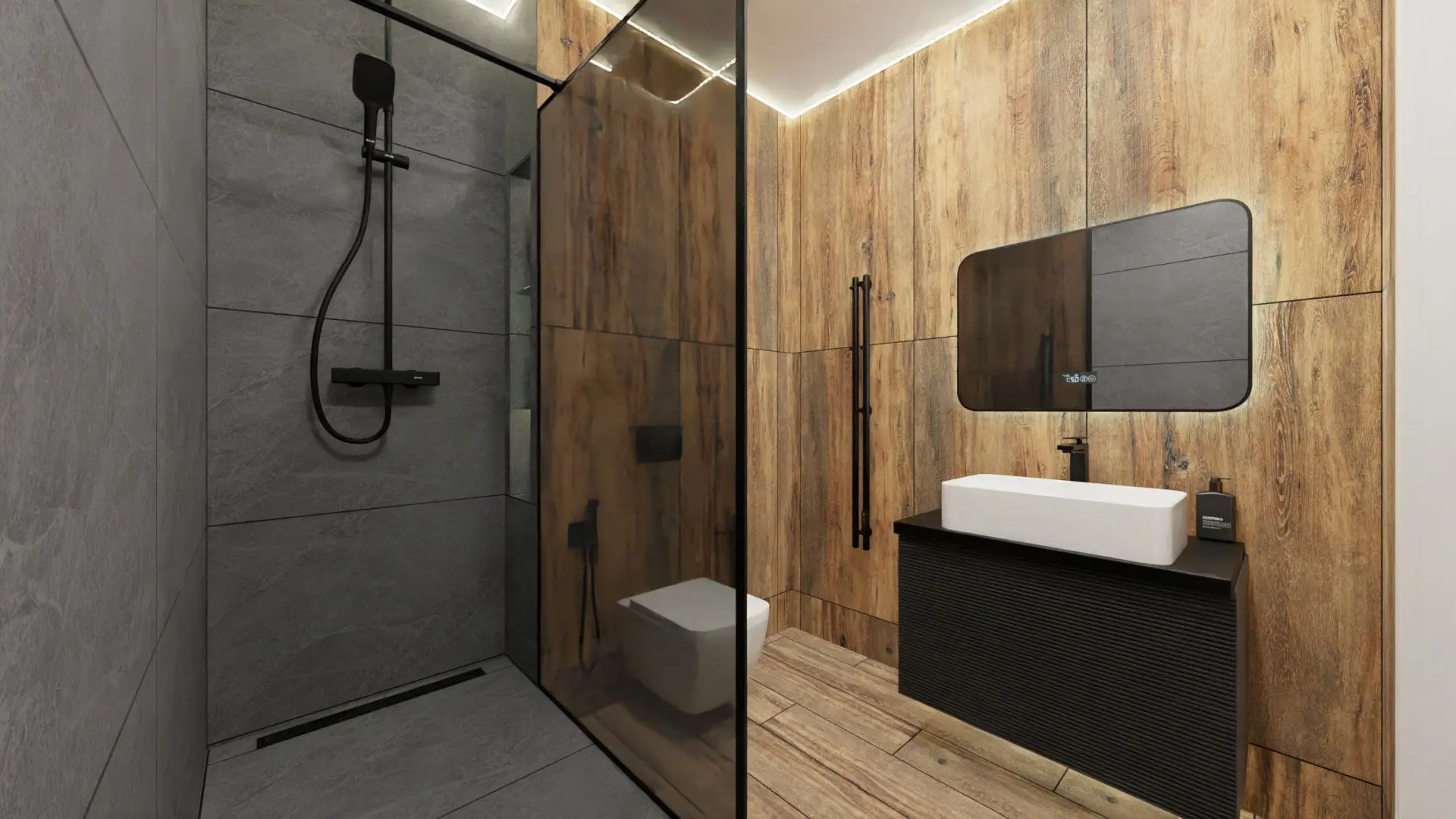 Душевая перегородка Март Walk-In 100x195 см тонированное стекло черный профиль - 8