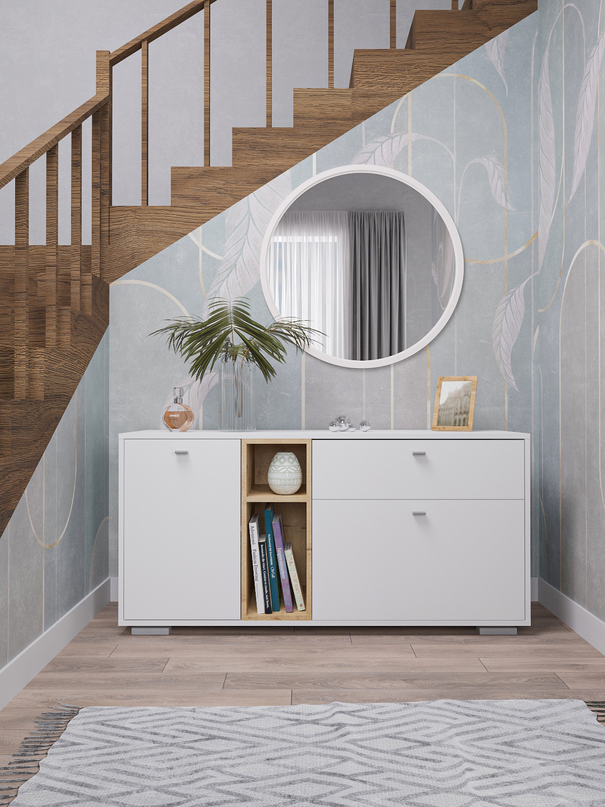 Изображение товара Комод Ланс белый и дуб бунратти с ящиками и фасадом на газлифте