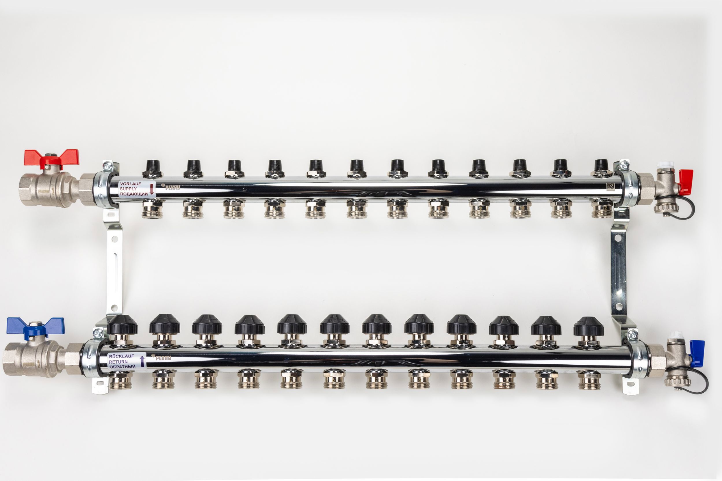 Изображение товара Коллекторная группа с шаровыми кранами Рехау HKV 1"x3/4" евроконус 12 выходов нержавеющая сталь