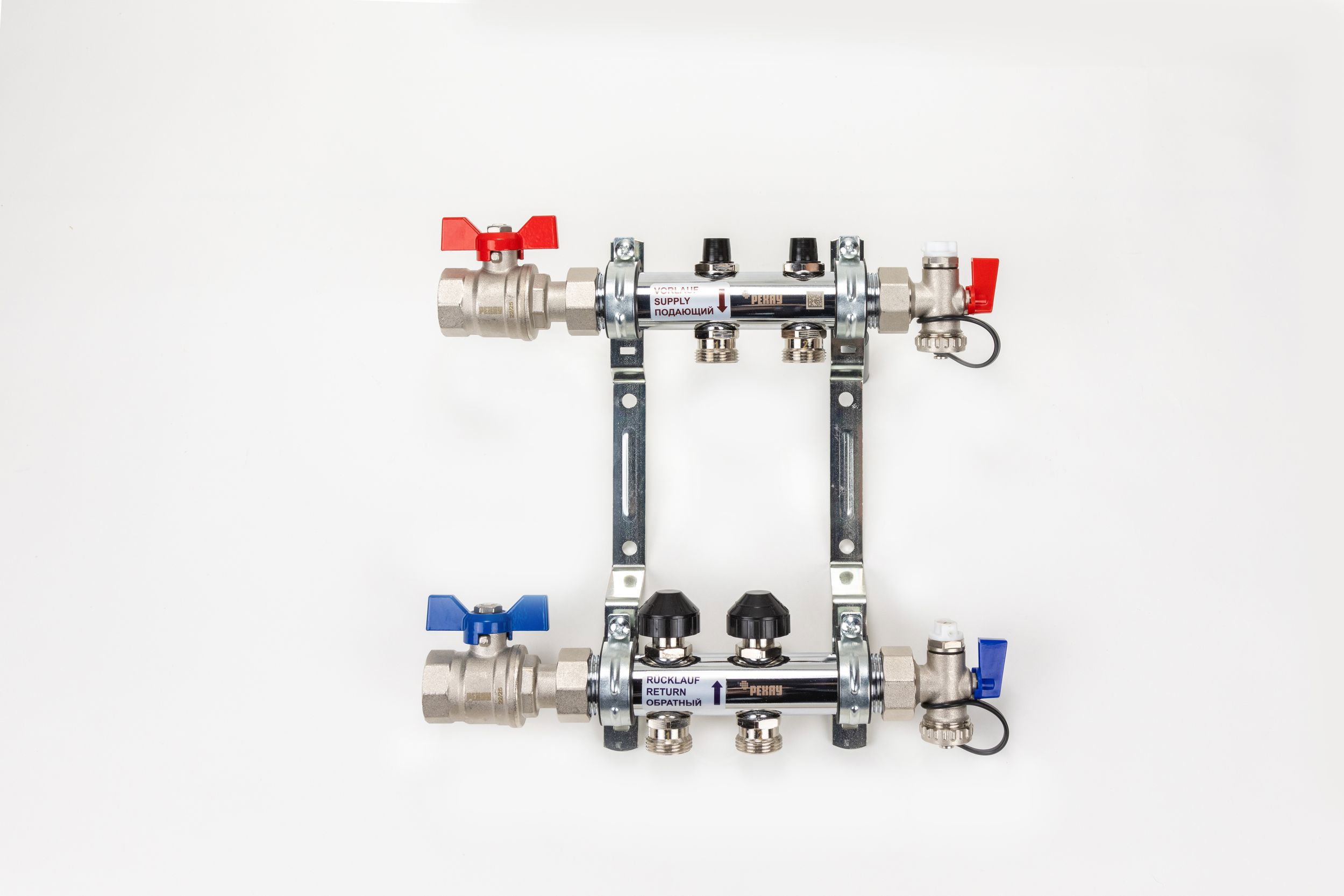 Изображение товара Коллекторная группа с шаровыми кранами Рехау HKV 1"x3/4" евроконус 2 выхода нержавеющая сталь