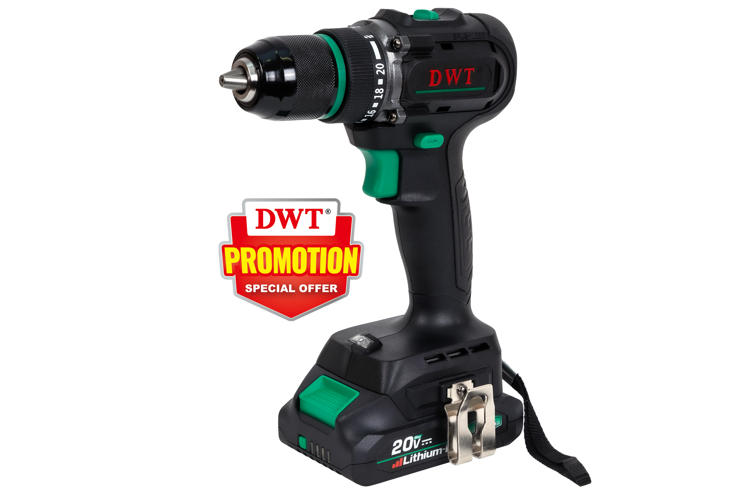 Изображение товара Дрель-шуруповерт аккумуляторная DWT ABSP-20 DNF-2 BMC 20 В Li-Ion