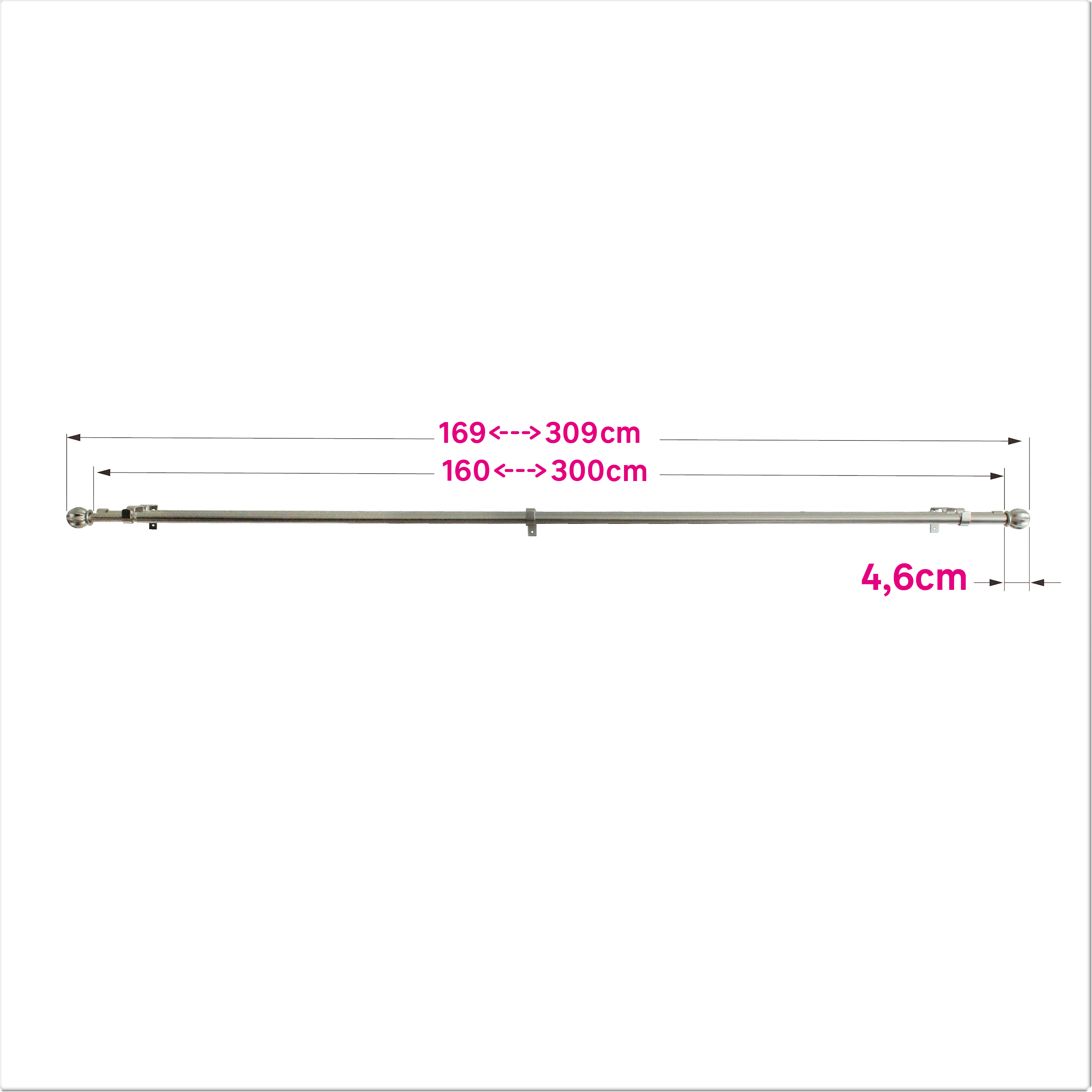 Карниз двухрядный раздвижной Ikary 160-300 см металл цвет никель - 3