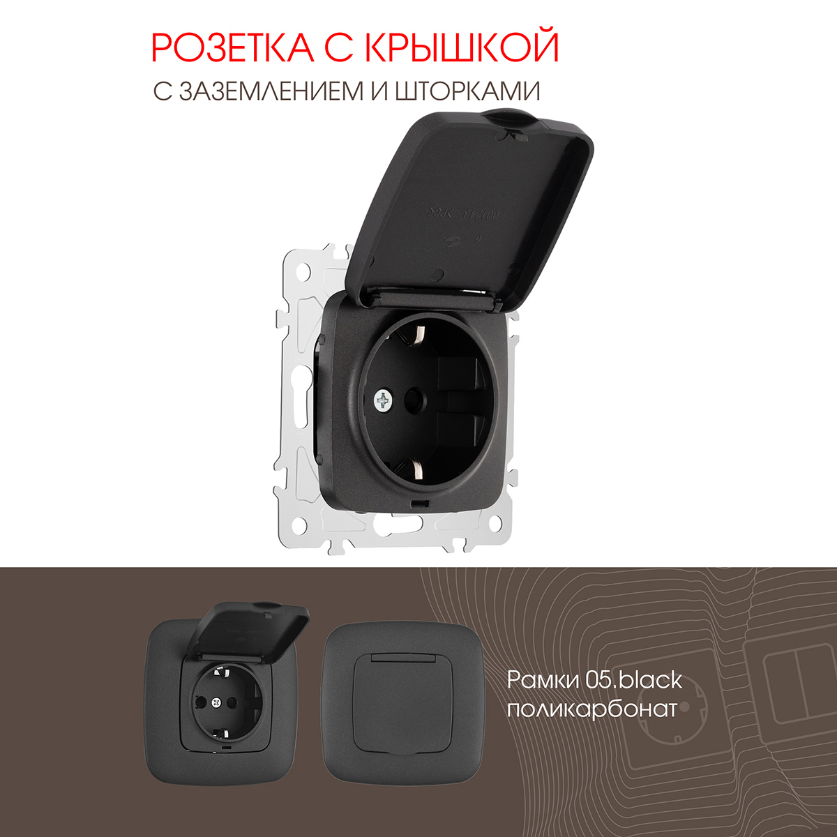 Изображение товара Розетка встраиваемая Arte milano 205.41-1.black с заземлением шторками и крышкой цвет черный