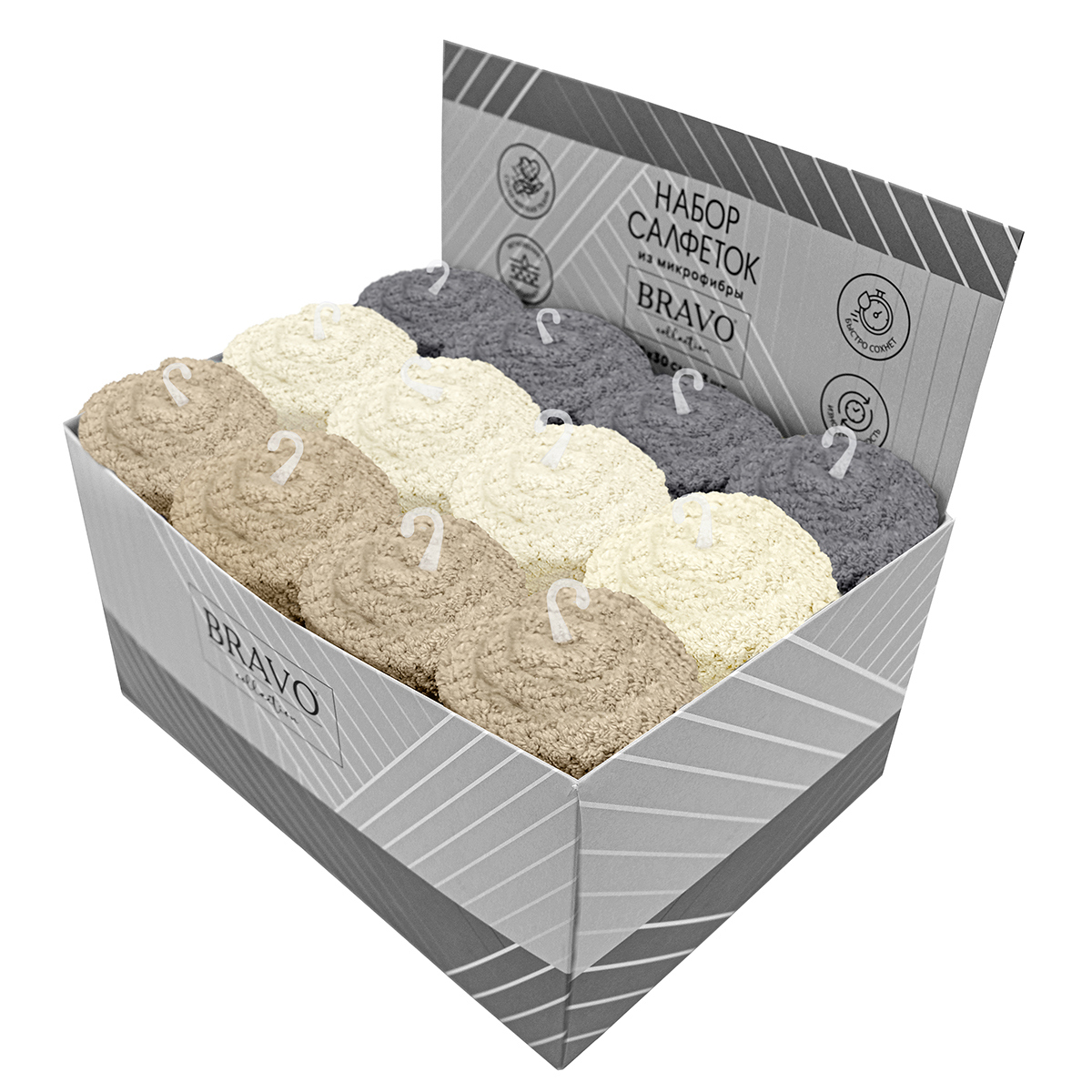 Изображение товара Махровое полотенце Bravo 30x30 см комплект 3 шт разноцветное