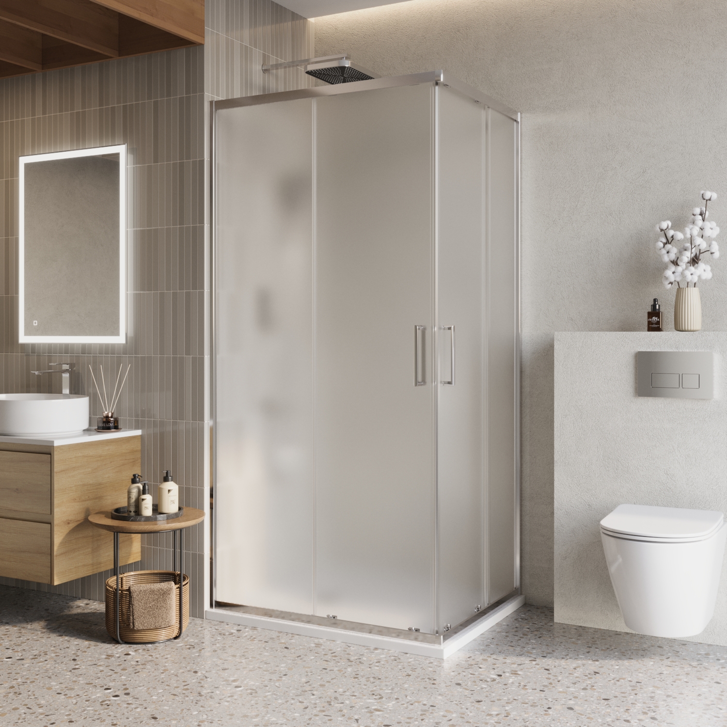 Изображение товара Душевой уголок BELBAGNO LUCE-AH-2-100/80-P-Cr 100x80 см с матовым стеклом и хром профилем