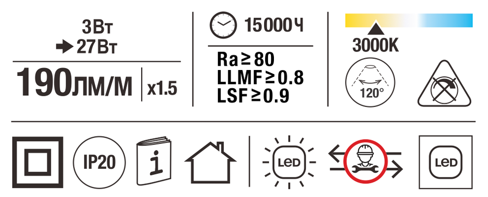 Комплект светодиодной ленты SMD2835 12В 8 мм 1.5м 2 Вт/м 24диод/м 190 лм/м 3000 К теплый белый свет - 3