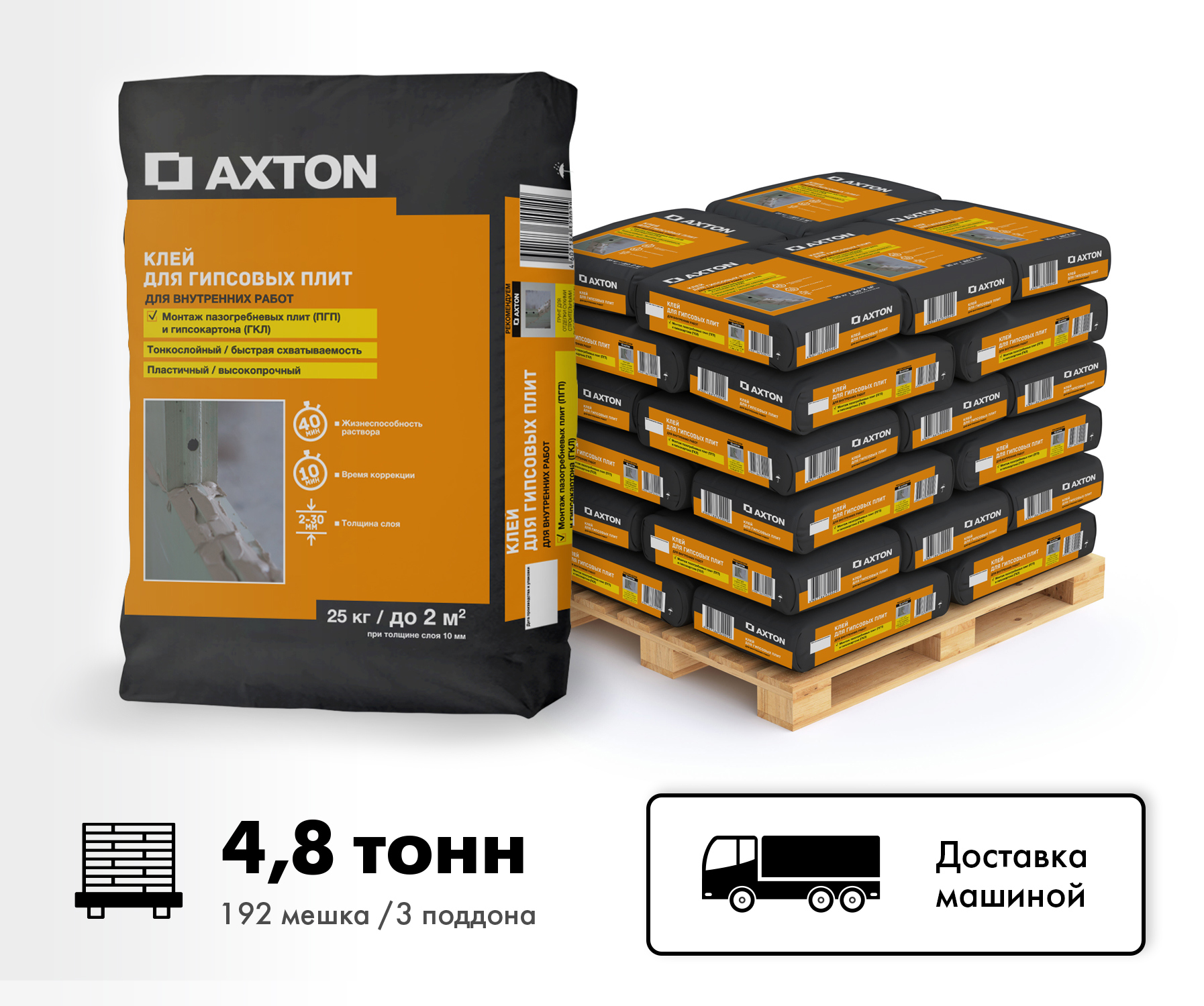 Изображение товара Клей гипсовый монтажный AXTON M50 для гипсокартона и ПГП, 25 кг