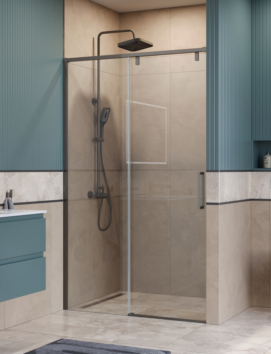 Изображение товара Душевая дверь Belbagno SOFT_CLOSE-1-BF-1-120-C-GM 120см эффект стекла прозрачный раздвижной