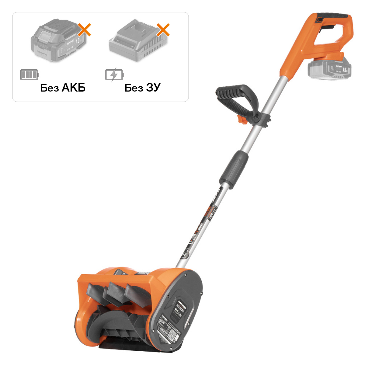 Изображение товара Аккумуляторный снегоуборщик Daewoo DAST 3221Li 30 см 21 В, эффективность до 600 м²