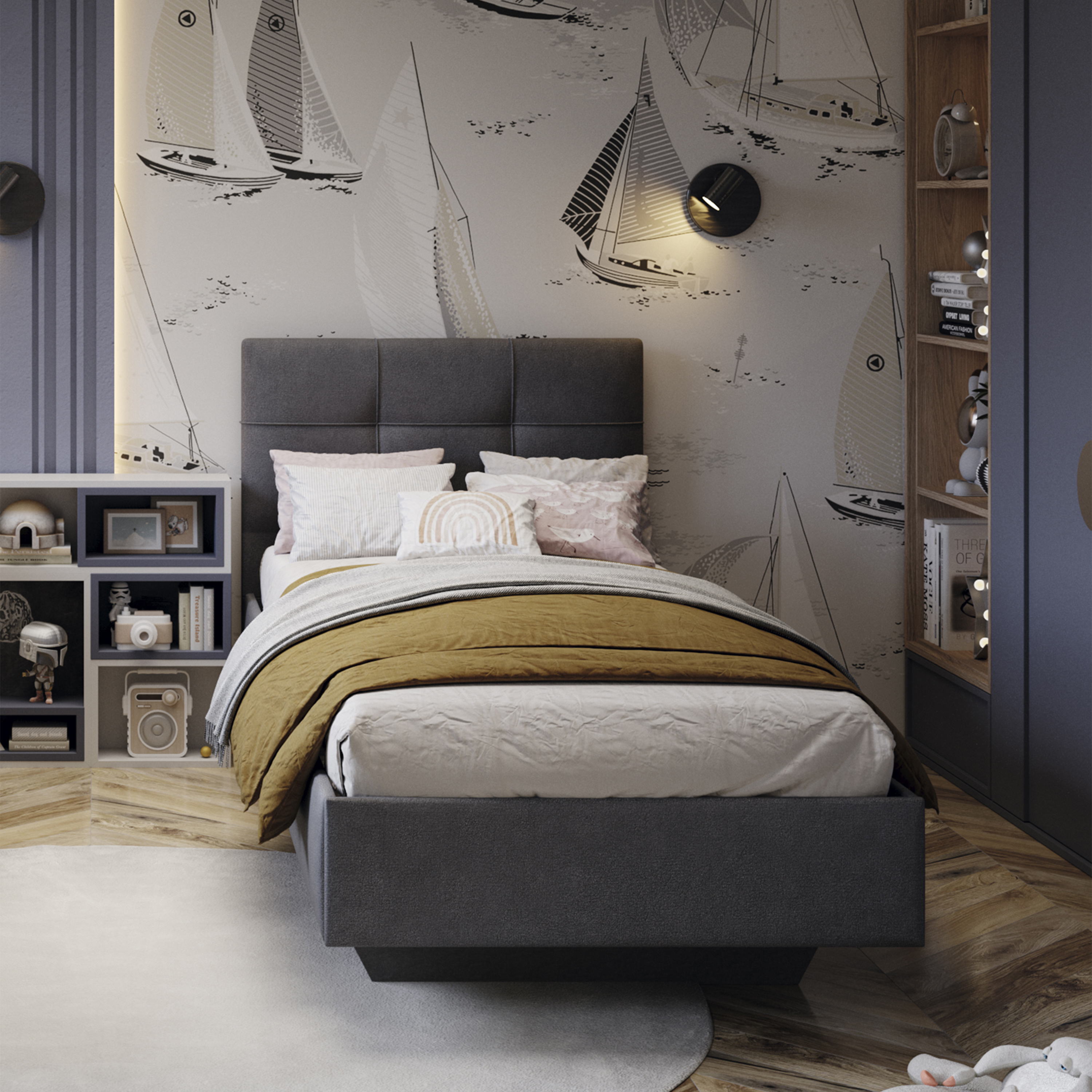 Изображение товара Кровать Трия Элис 80x200 см велюр ultra grafit