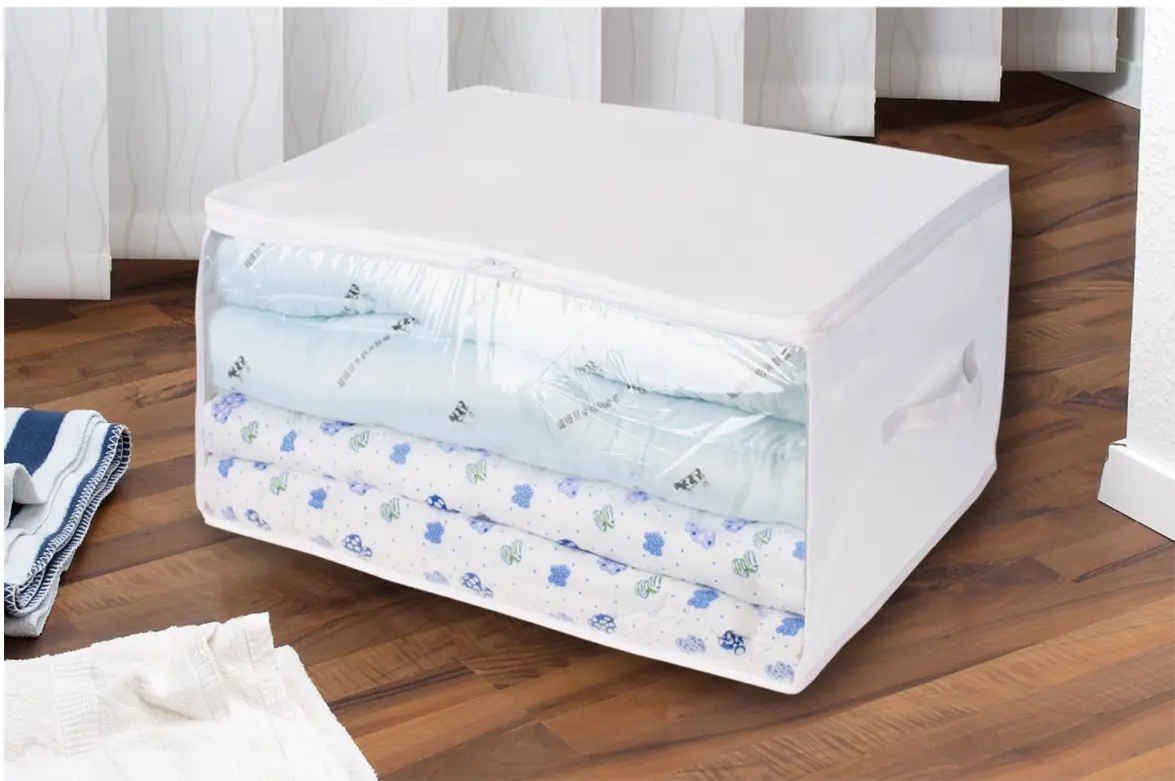 Кофр для хранения с крышкой 60x30x45 см нетканый материал цвет белый - 4
