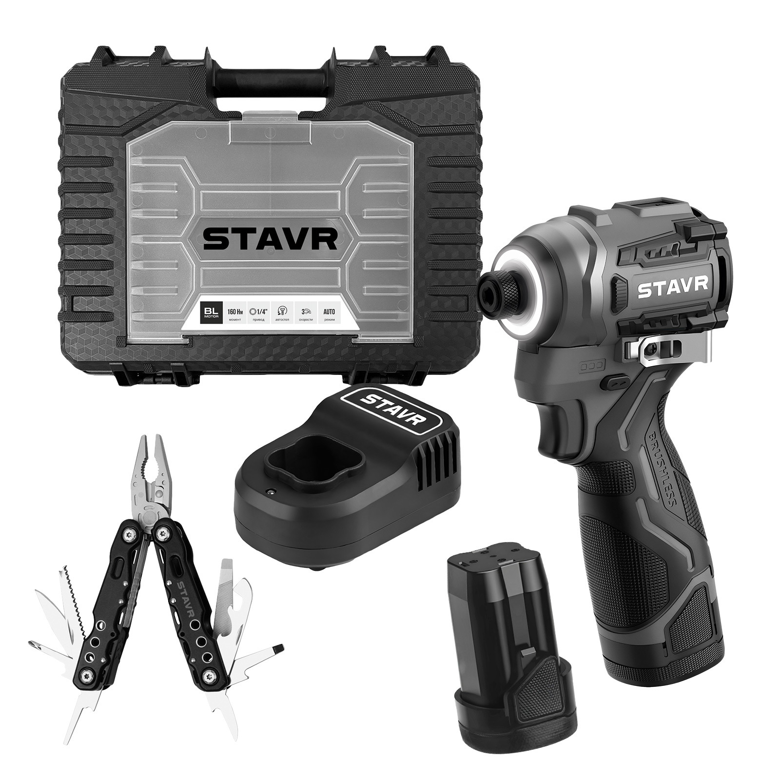 Изображение товара Дрель-шуруповерт аккумуляторная ударная бесщеточная Stavr SID 16BL-160V-2K, 18 В Li-Ion 2x2 Ач