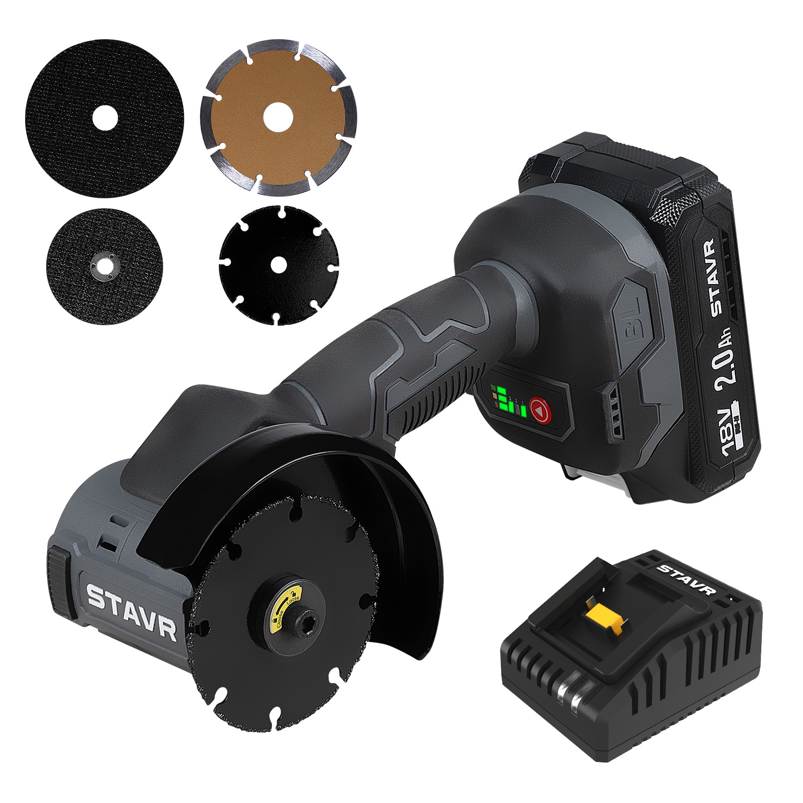Изображение товара УШМ аккумуляторная бесщеточная Stavr SAG 18BL-76V-1, 18 В Li-Ion 1x2 Ач, 105 мм