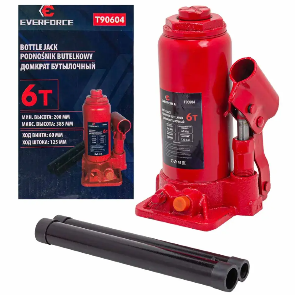 Изображение товара Домкрат бутылочный механический Everforce EF-T90604 до 6 т, 200-385 мм