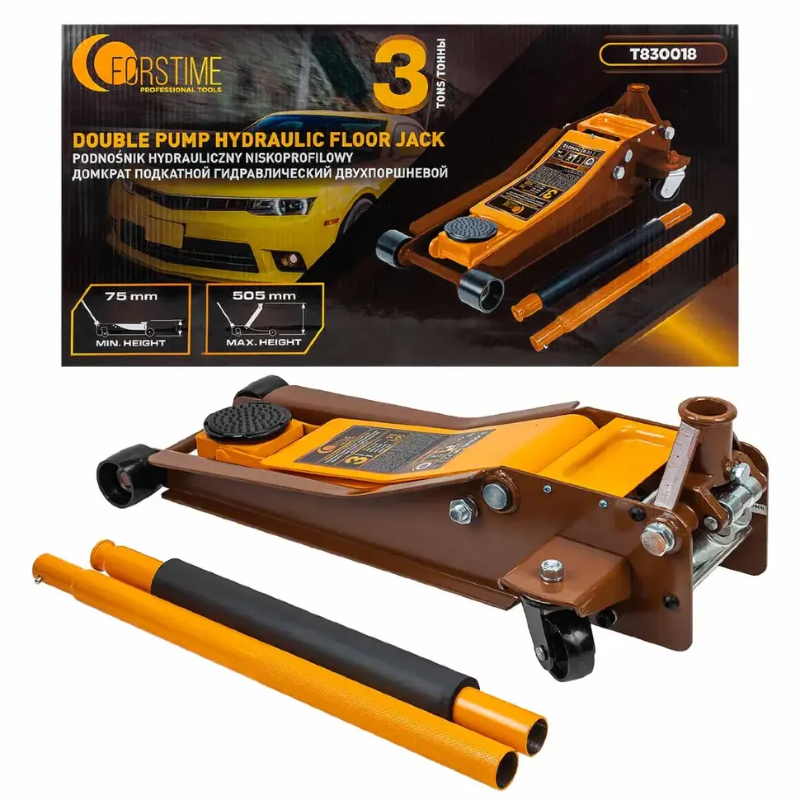 Изображение товара Домкрат подкатной гидравлический Forstime FT-T830018 до 3 т, 75-300 мм