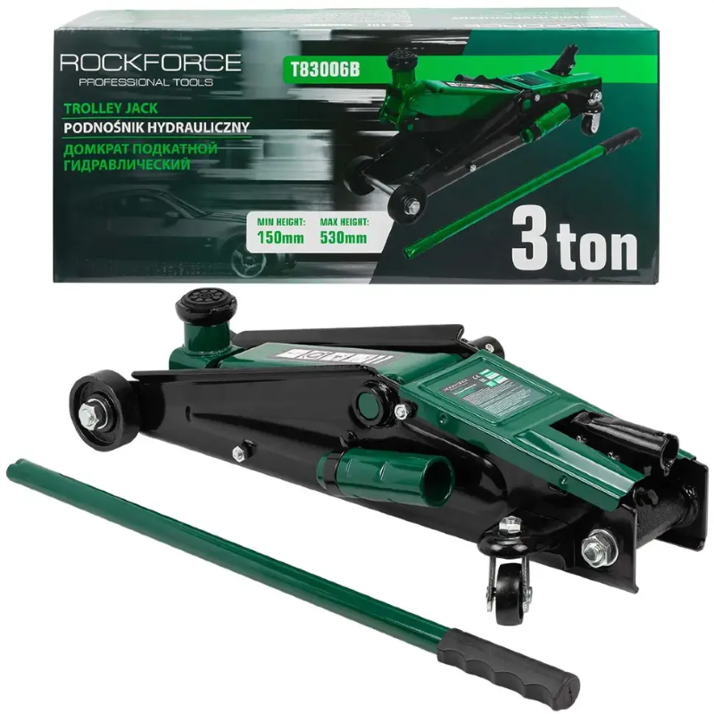 Изображение товара Домкрат подкатной гидравлический Rockforce RF-T83006B до 3 т, 150-530 мм