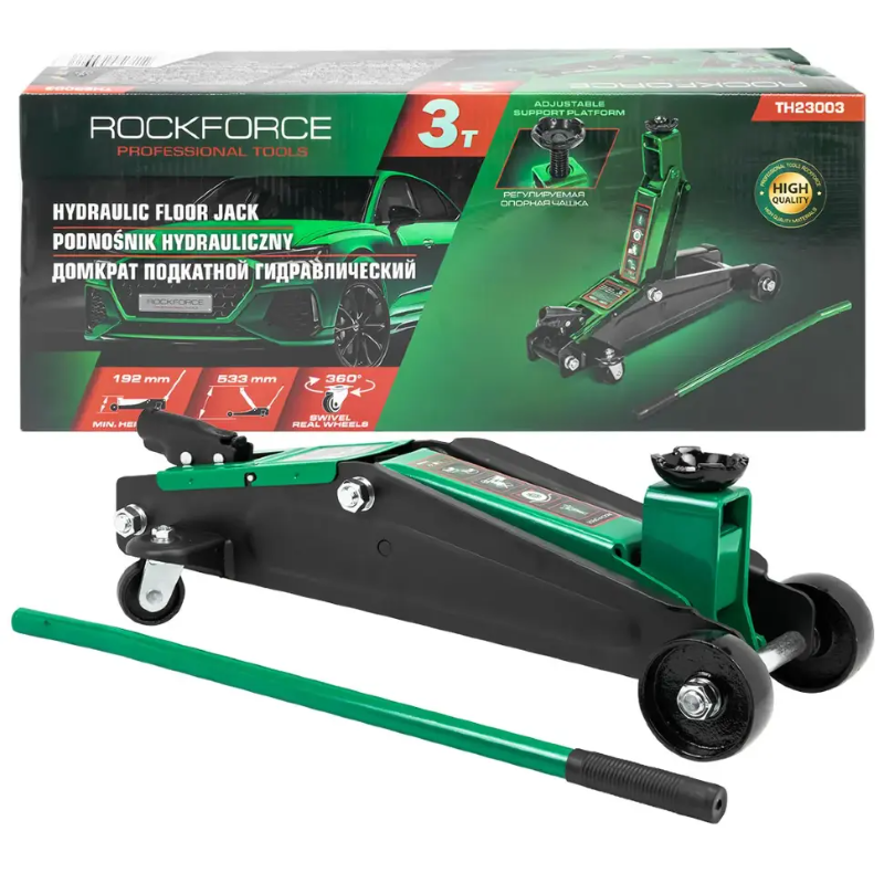 Изображение товара Домкрат подкатной гидравлический Rockforce RF-TH23003 до 3 т, 192-533 мм