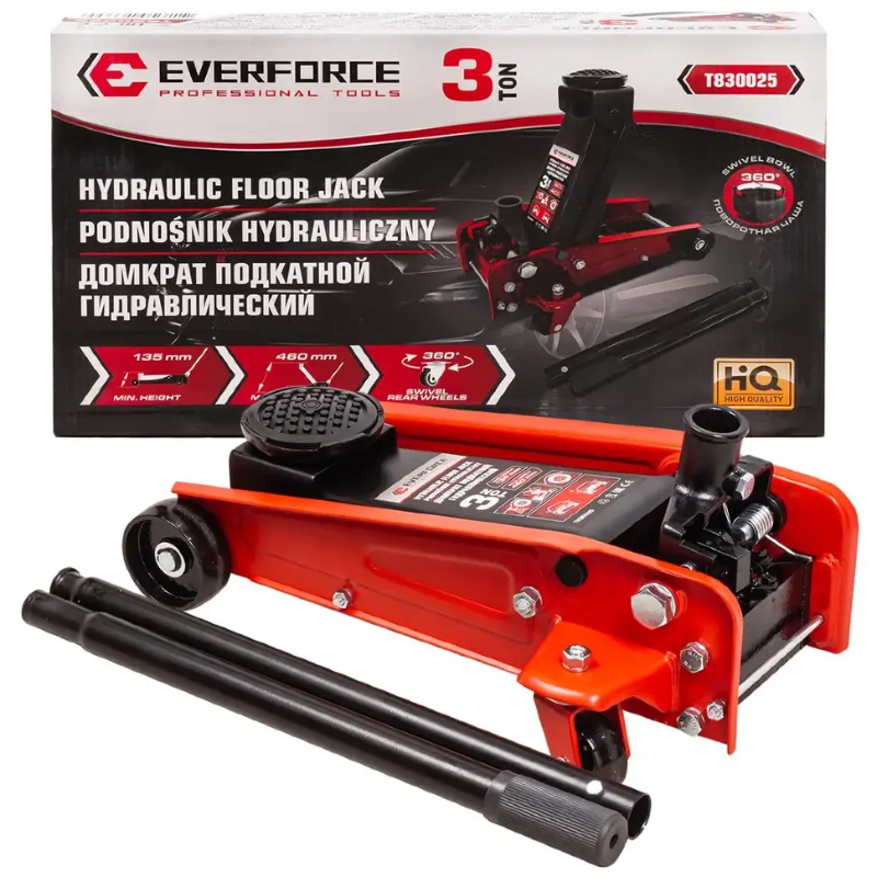 Изображение товара Домкрат Everforce EF-T830025 3 т гидравлический подкатной 135-460 мм