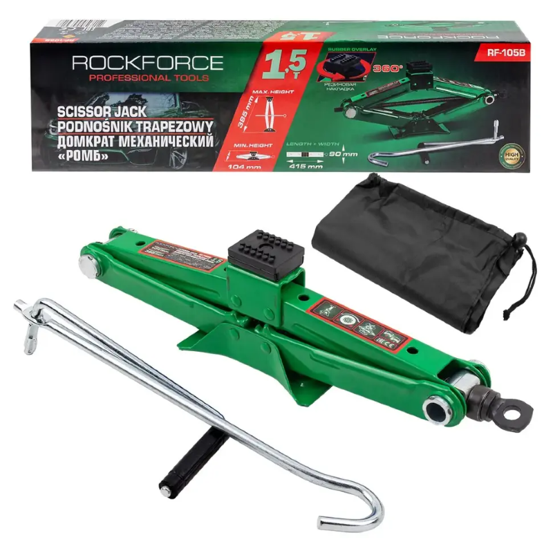 Изображение товара Домкрат ромбовый механический Rockforce RF-105B до 1.5 т, 104-385 мм Изображение товара Домкрат ромбовый механический Rockforce RF-105B до 1.5 т, 104-385 мм