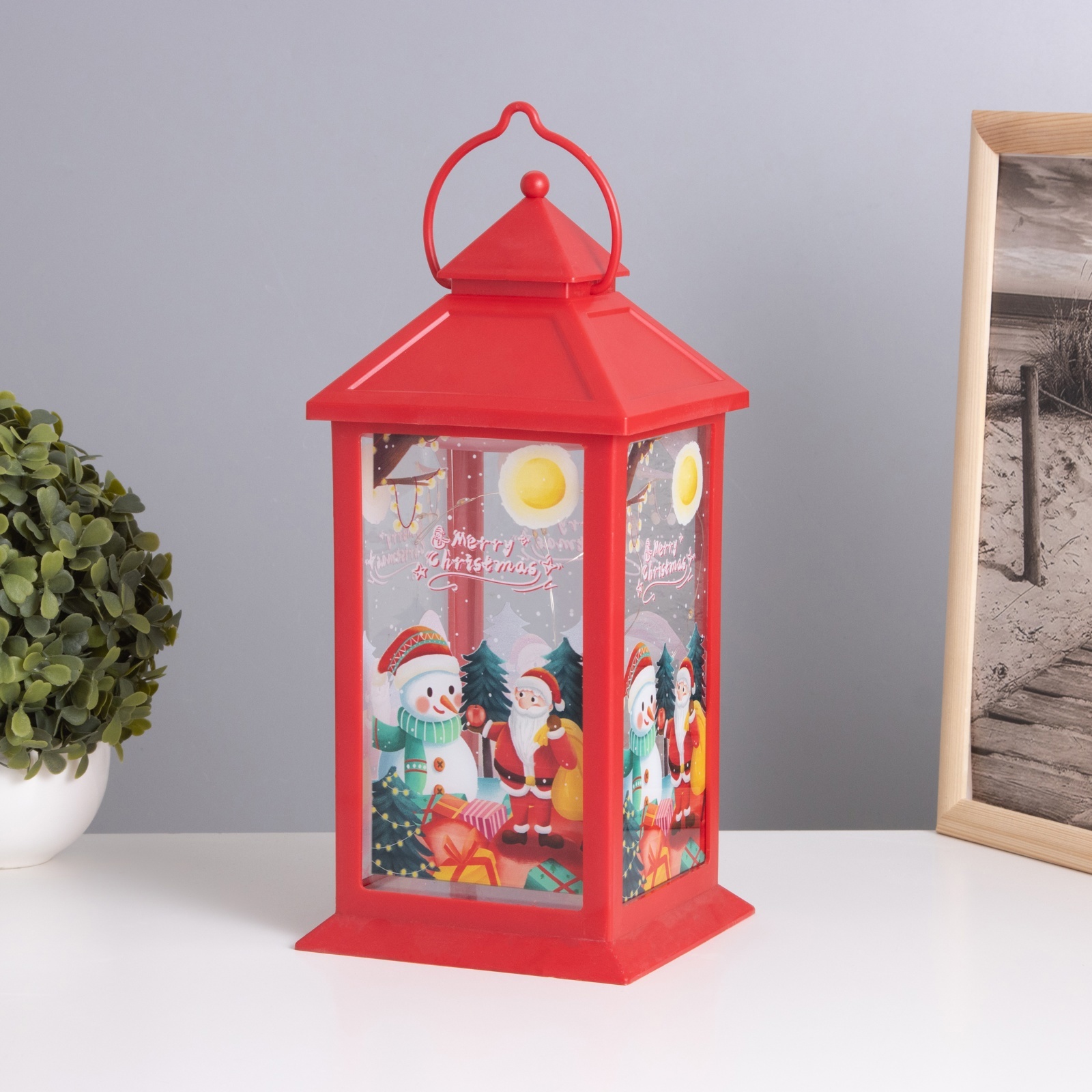 Изображение товара Электрическая светящаяся фигура Risalux 1049458 Дед мороз и снеговик 14x14x30.5 см красный