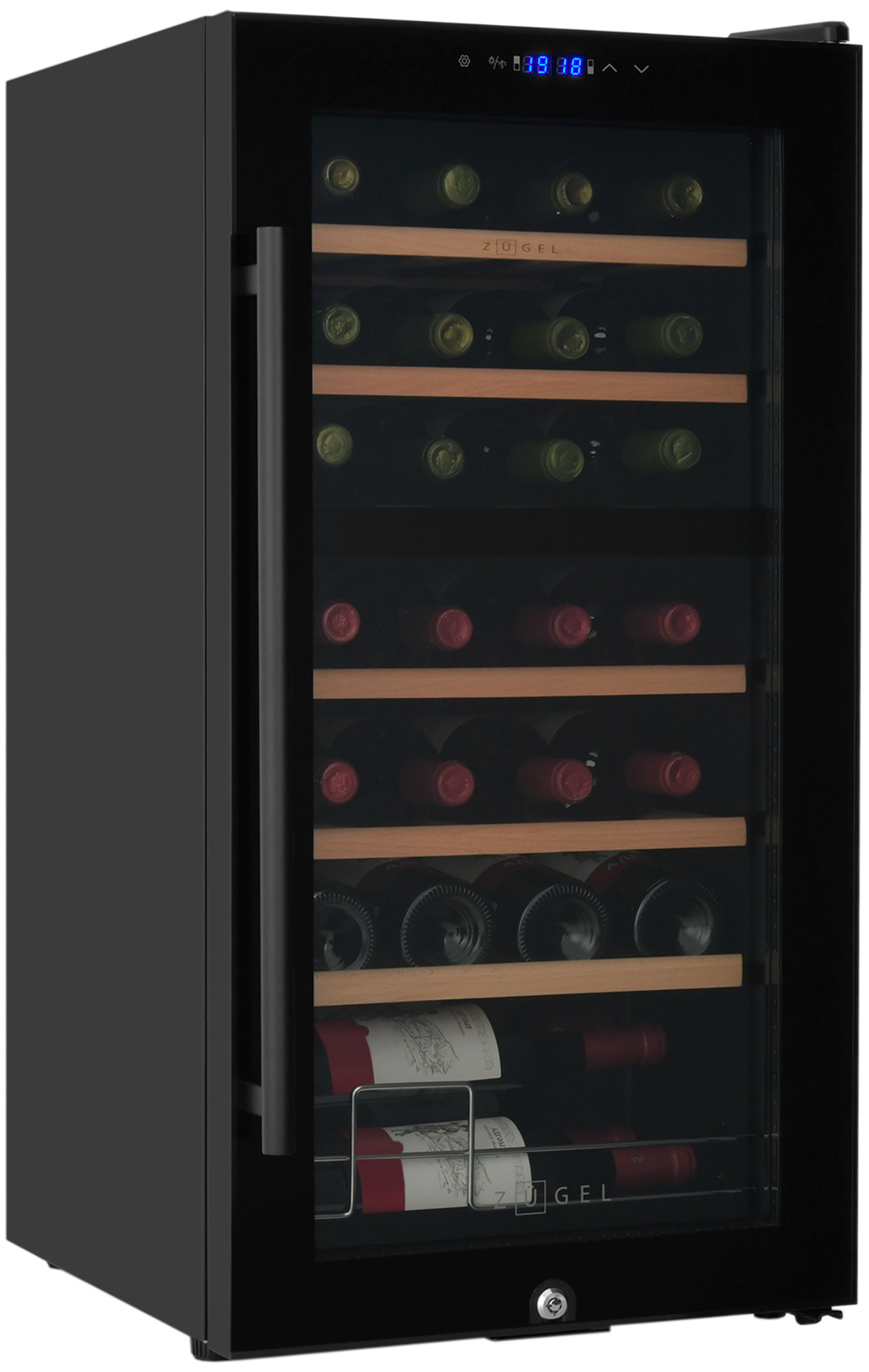 Изображение товара Винный шкаф Zugel ZCWF281DB черный напольный с двумя зонами хранения