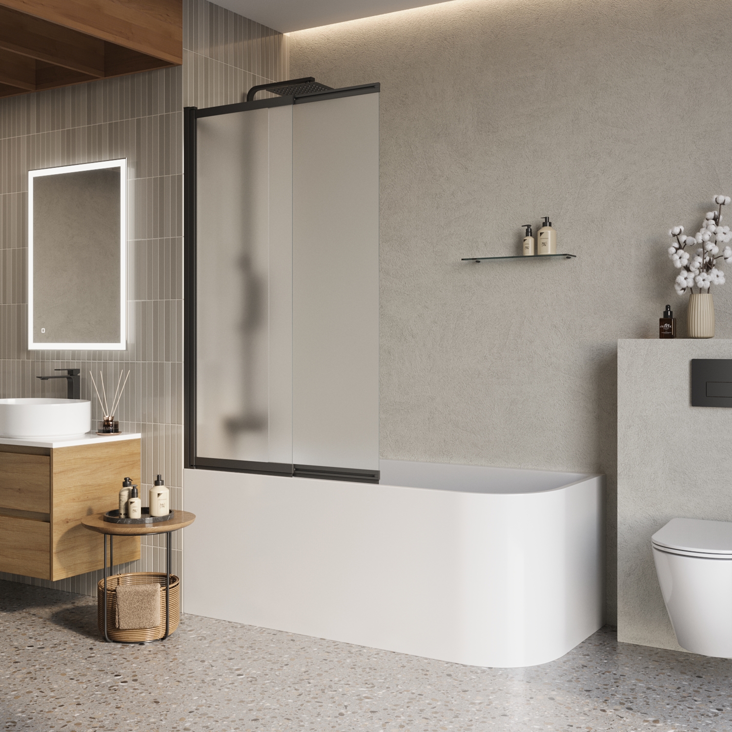 Изображение товара Ширма на ванну BelBagno LUCE-VF-11-90/145-P-NERO профиль черный