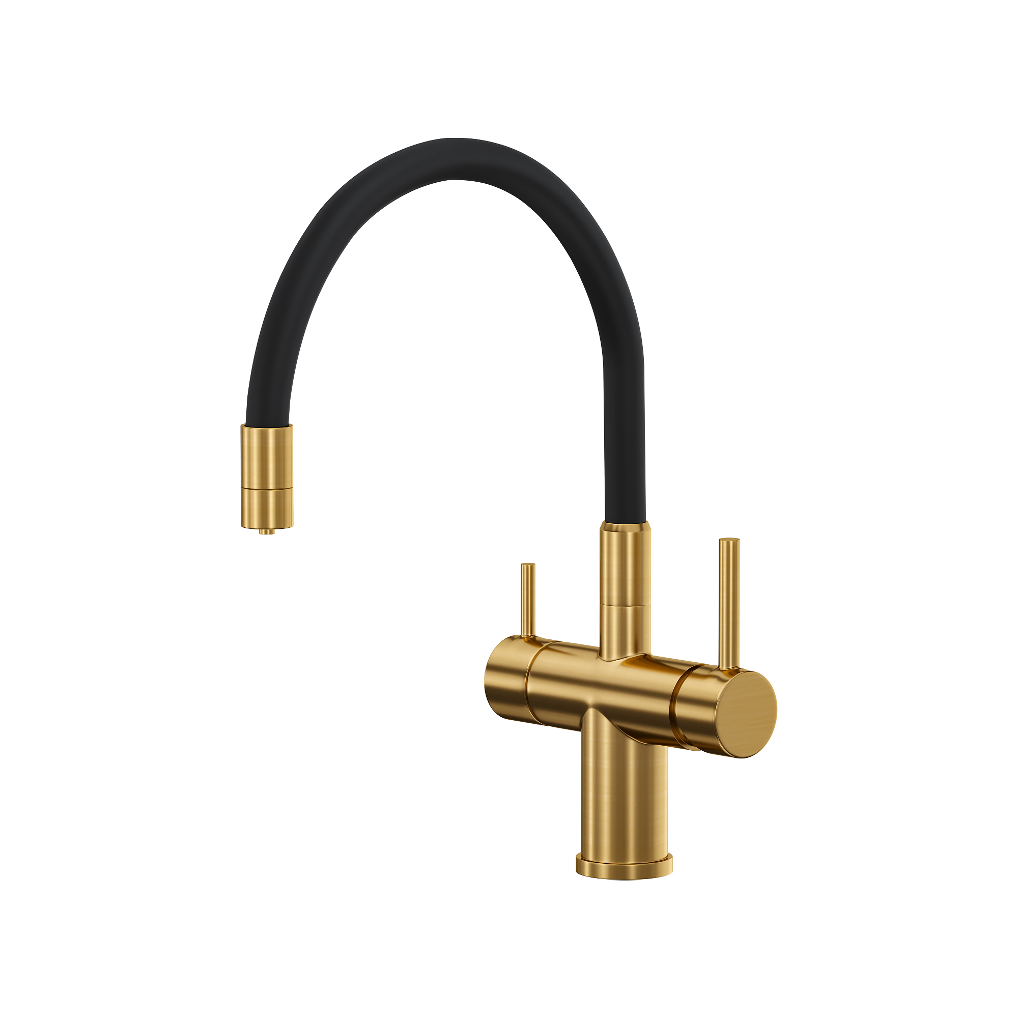 Изображение товара Современный кухонный смеситель Reflexion Lago RX9902GD с гибким изливом и подключением к фильтру бр