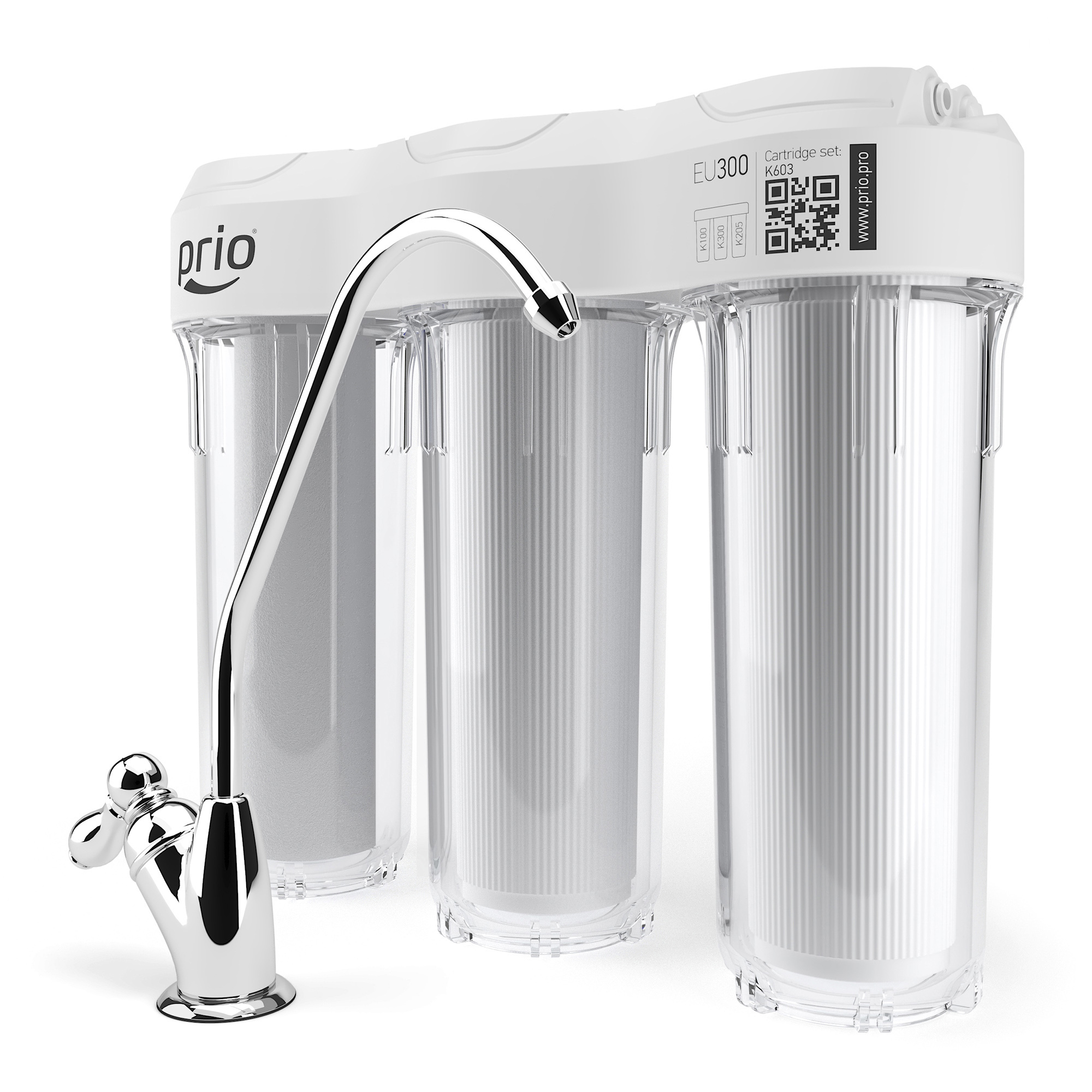 Изображение товара Фильтр под мойку Prio EU300NEW для любого типа воды 3 ступени быстросъёмный кран в комплекте