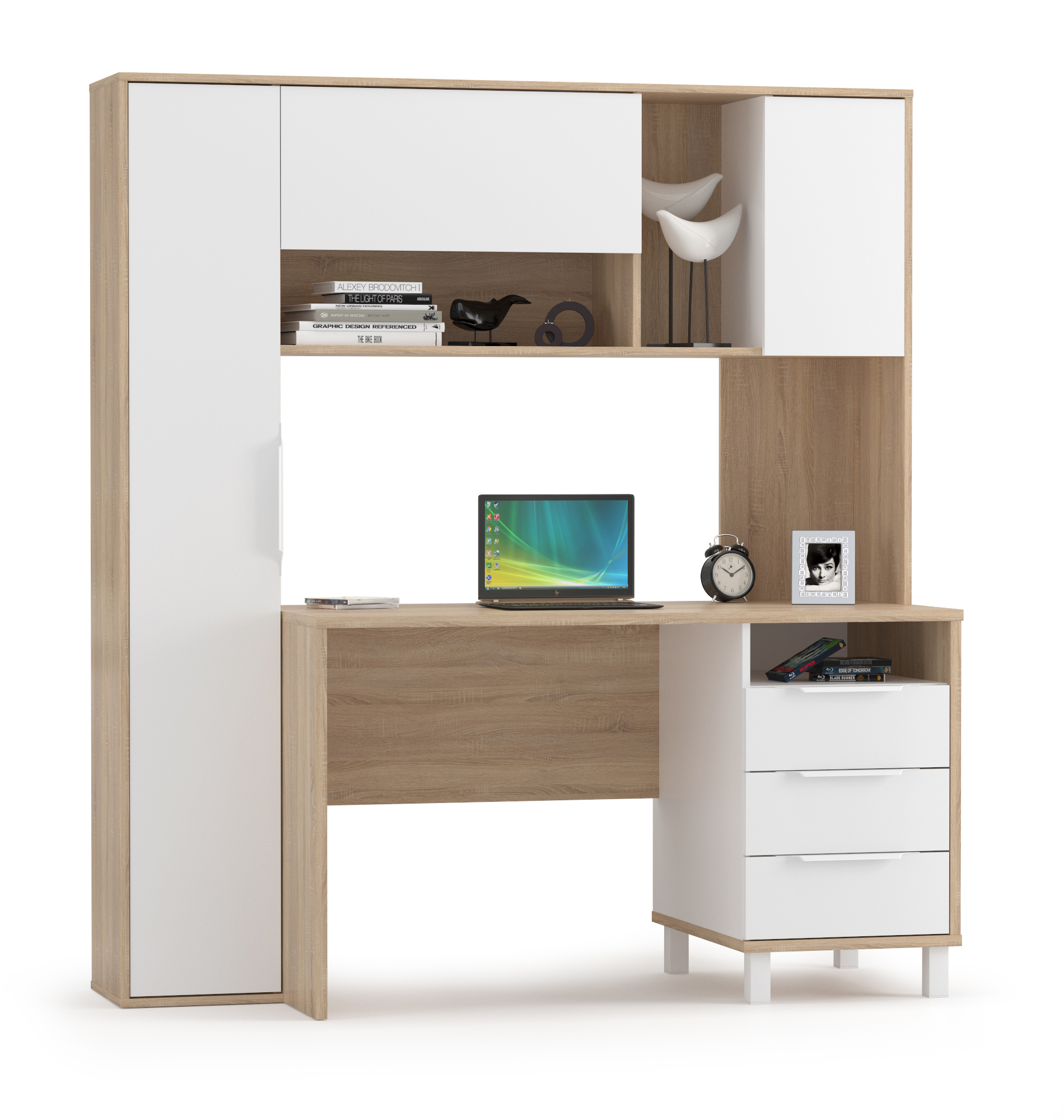 Изображение товара Стол компьютерный Mobi Комфорт 12.95 162x180x60 см ЛДСП цвет дуб сонома/белый