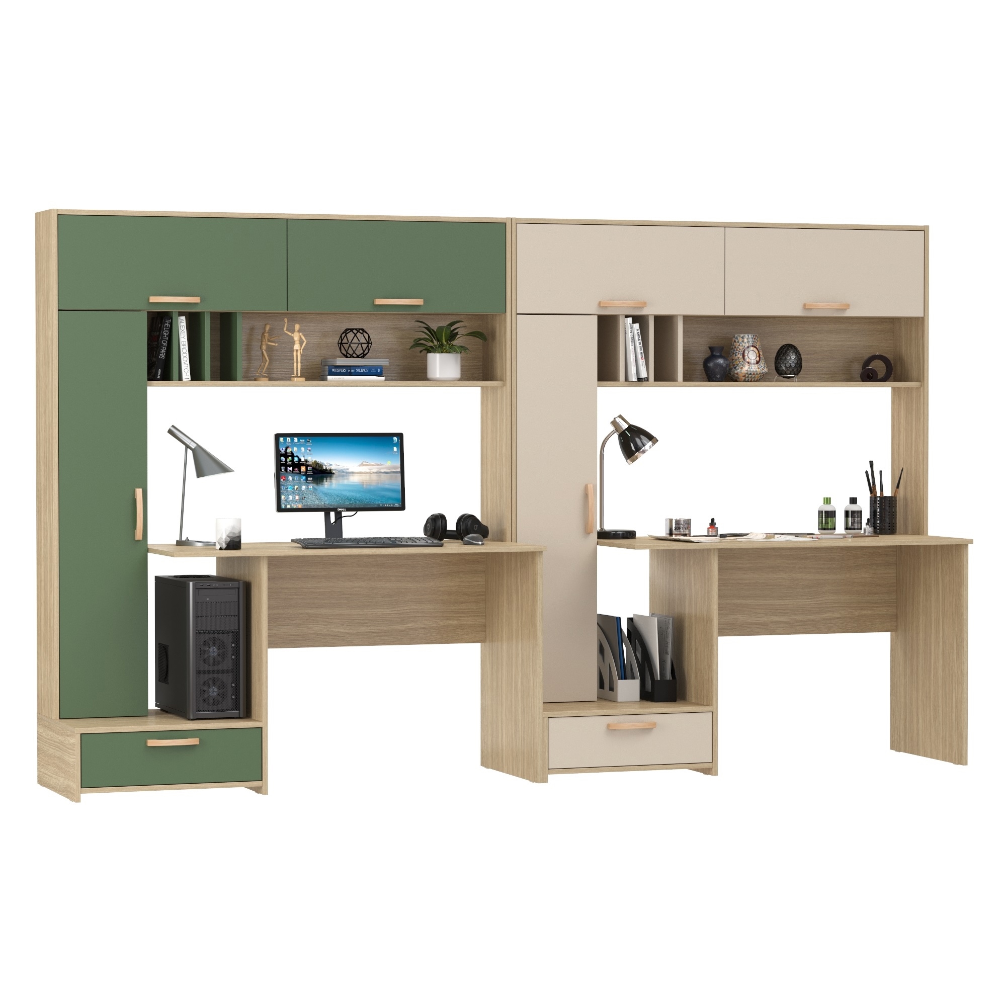 Изображение товара Стол письменный для двоих MOBI Лайт 300x180x57 см с ящиками и полками