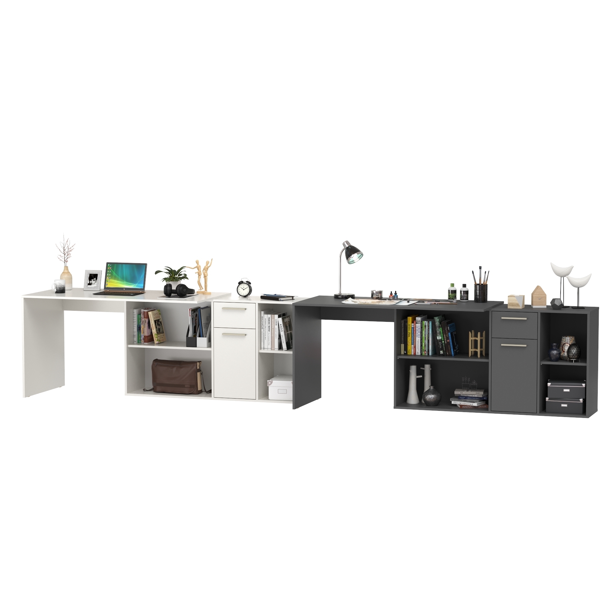 Изображение товара Стол-трансформер письменный Mobi Лайт 407x75x68 см ЛДСП цвет белый шагрень/тёмно-серый 2 шт.