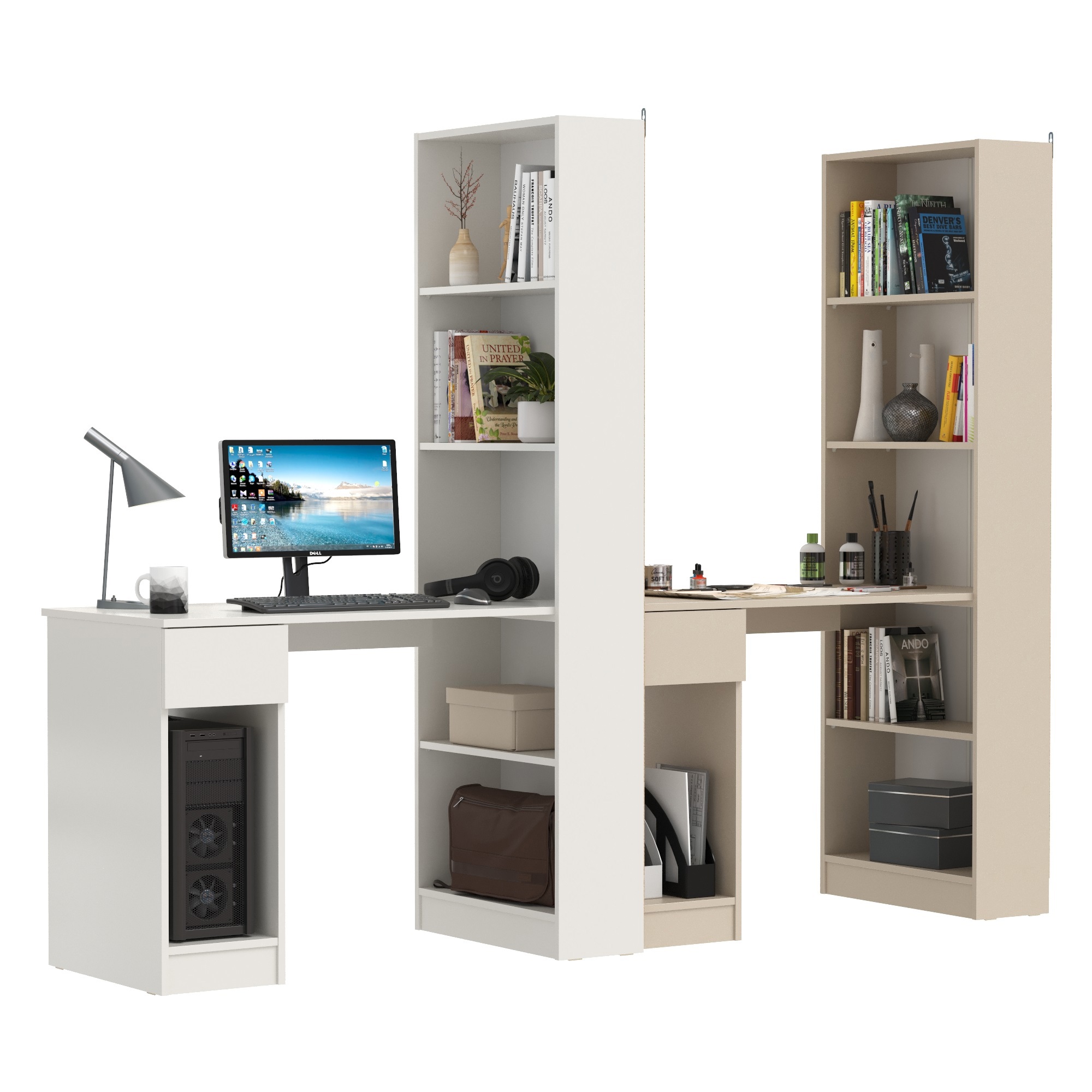 Изображение товара Стол письменный со шкафом MOBI Лайт 231x179x58 см белый ламинированный