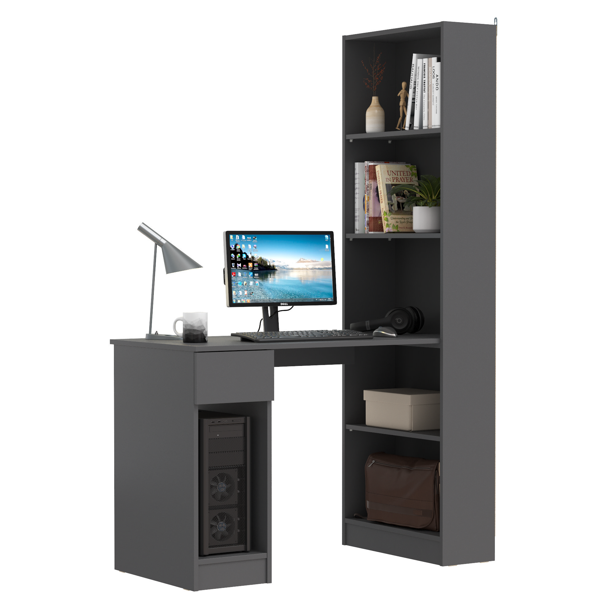 Изображение товара Компьютерный стол со шкафом Mobi Лайт 115x179x58 см из ЛДСП темно-серый