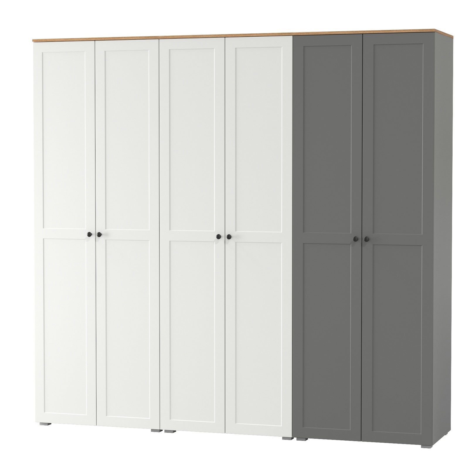 Изображение товара Шкаф распашной Mobi Остин с 6 дверями 240x230x54 см ЛДСП цвет белый шагрень/серый графит/дуб крафт золотой