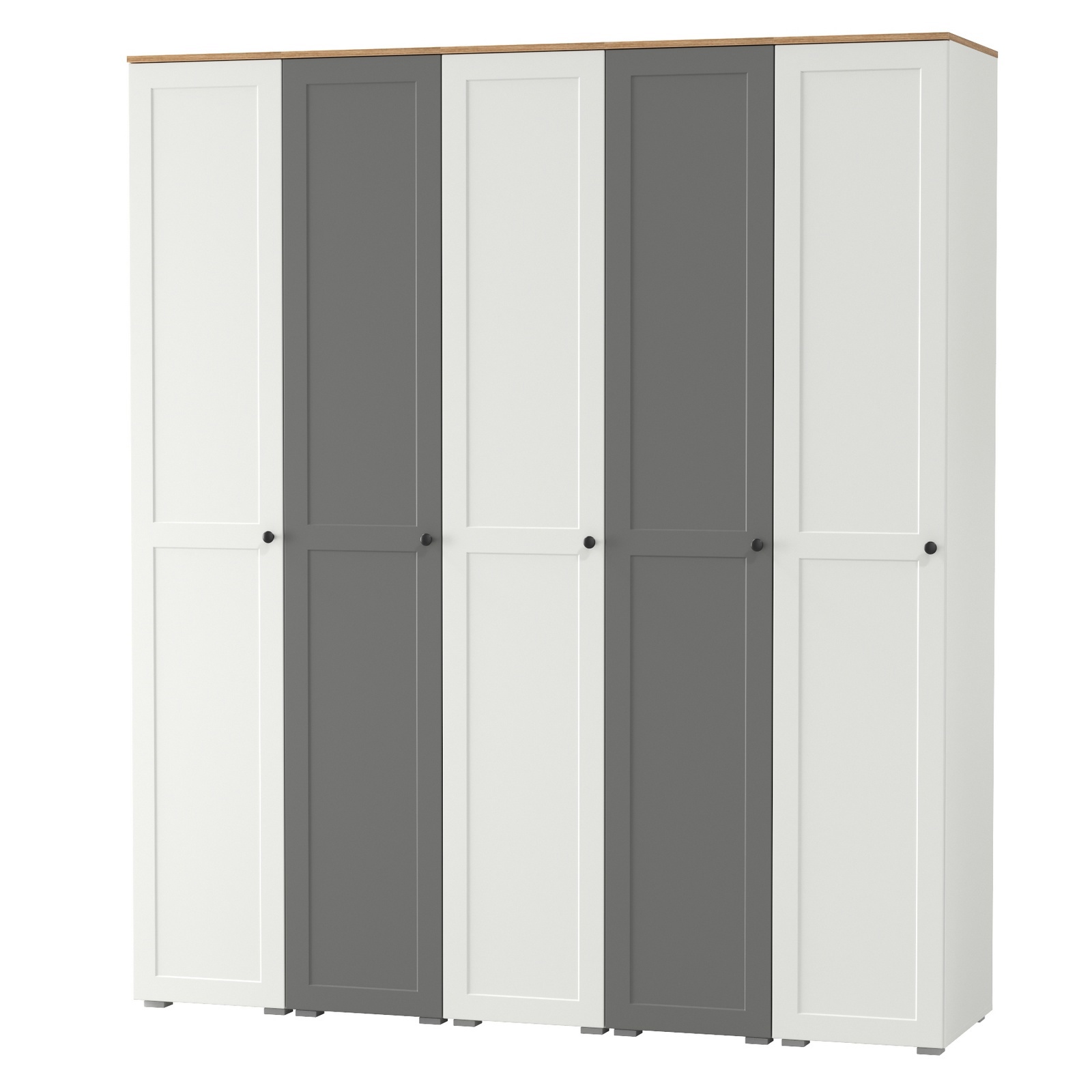 Изображение товара Шкаф распашной Mobi Остин с 5 дверями 200x230x54 см ЛДСП цвет белый шагрень/серый графит/дуб крафт золотой