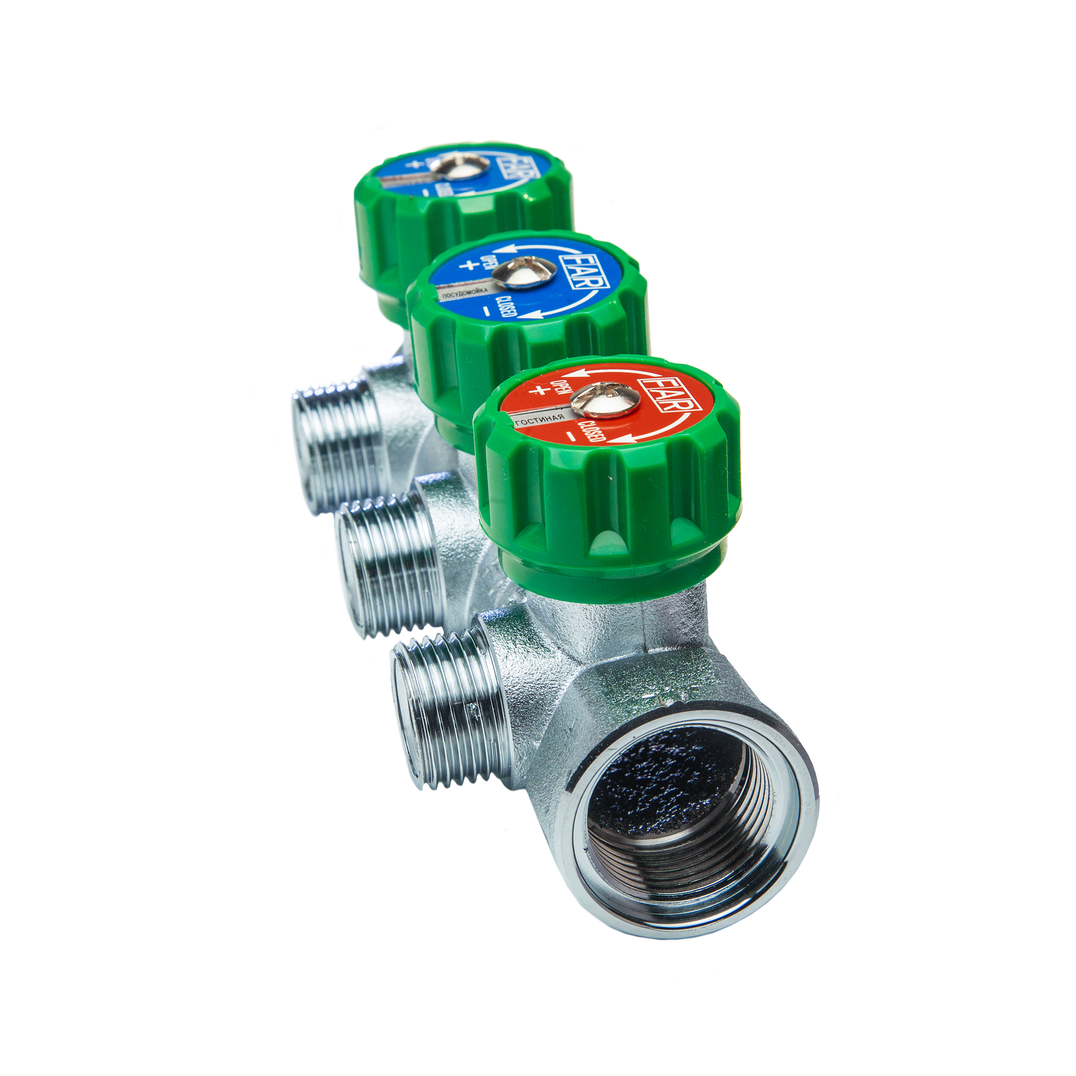 Коллектор распределительный FAR FK 3822 3412UN 3/4"x1/2" евроконус 3 выхода латунь - 3