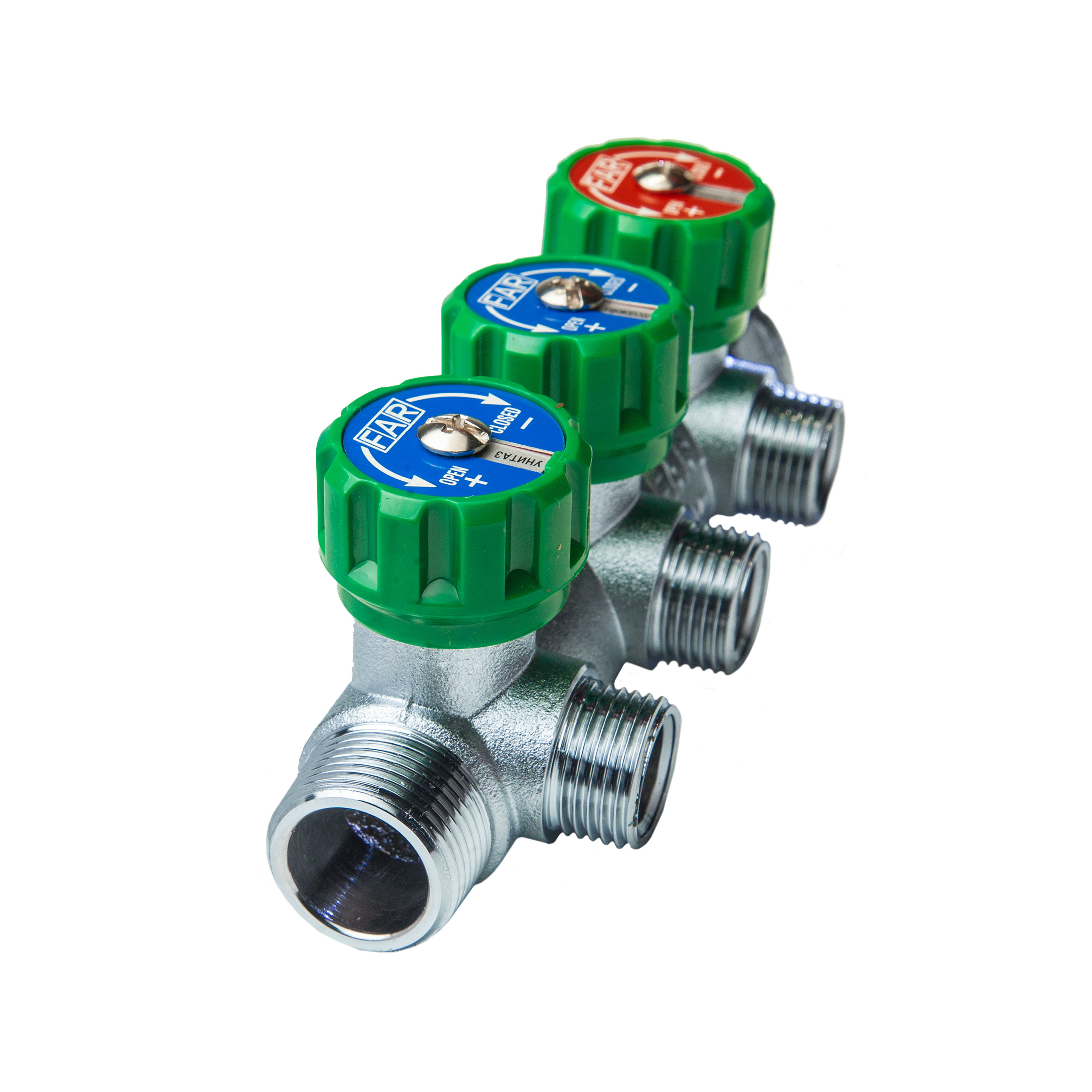 Коллектор распределительный FAR FK 3822 3412UN 3/4"x1/2" евроконус 3 выхода латунь - 8