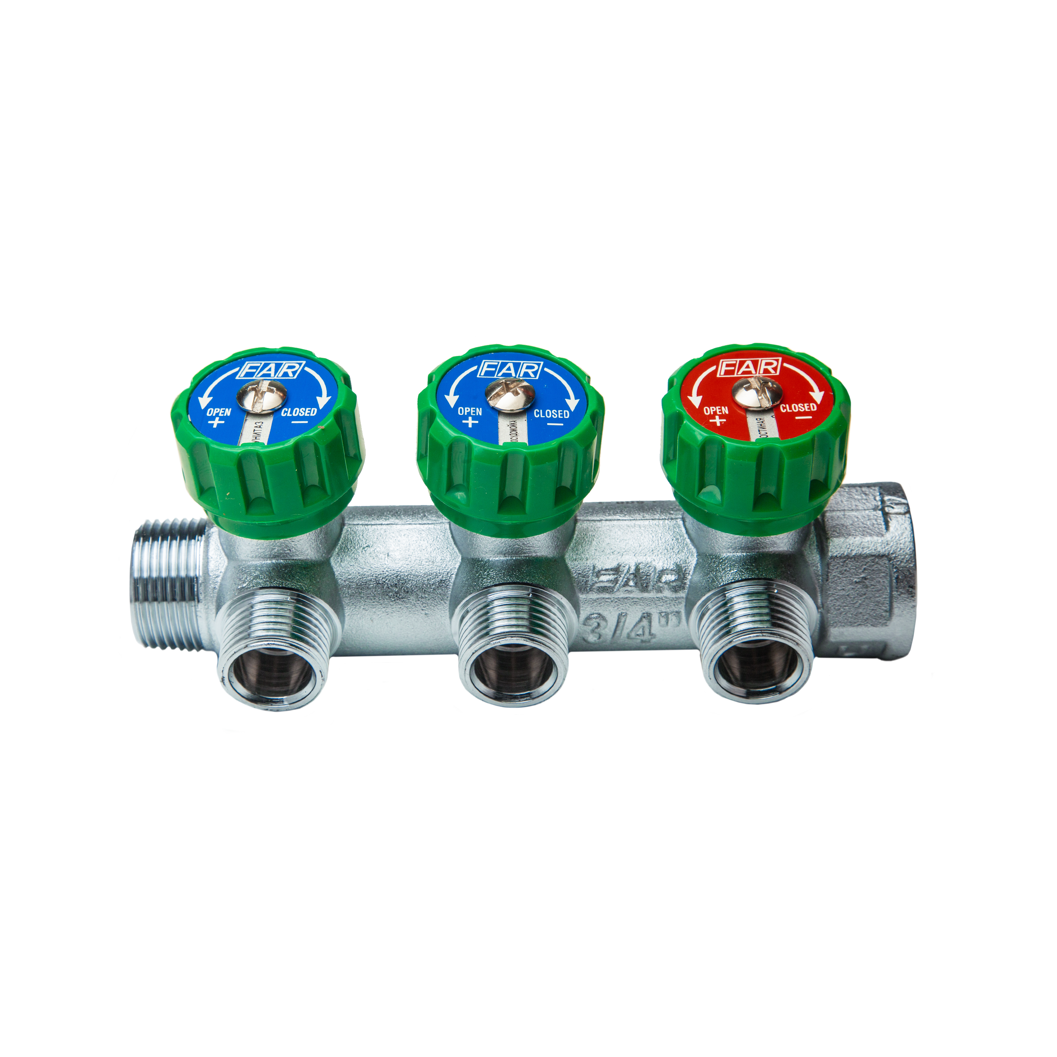 Коллектор распределительный FAR FK 3822 3412UN 3/4"x1/2" евроконус 3 выхода латунь