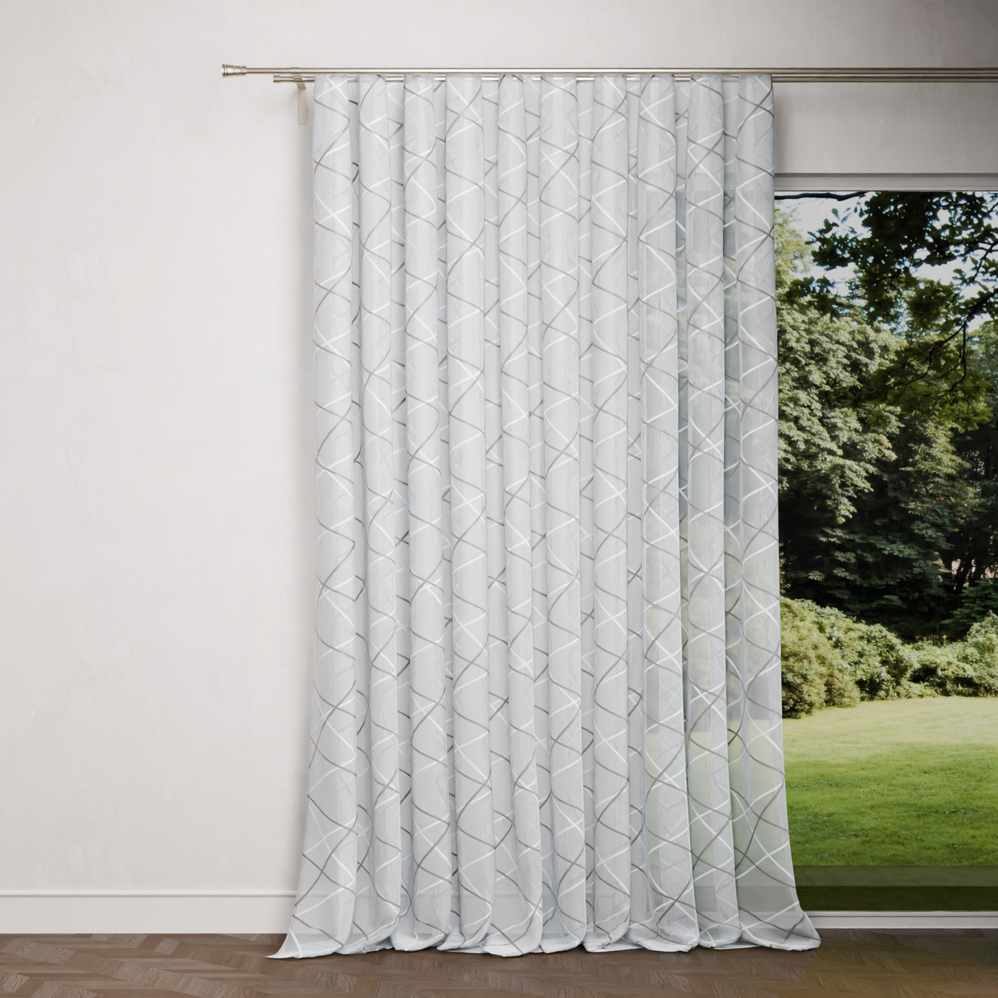 Изображение товара Тюль на ленте Ромб 300x260 см серый с орнаментом для интерьера