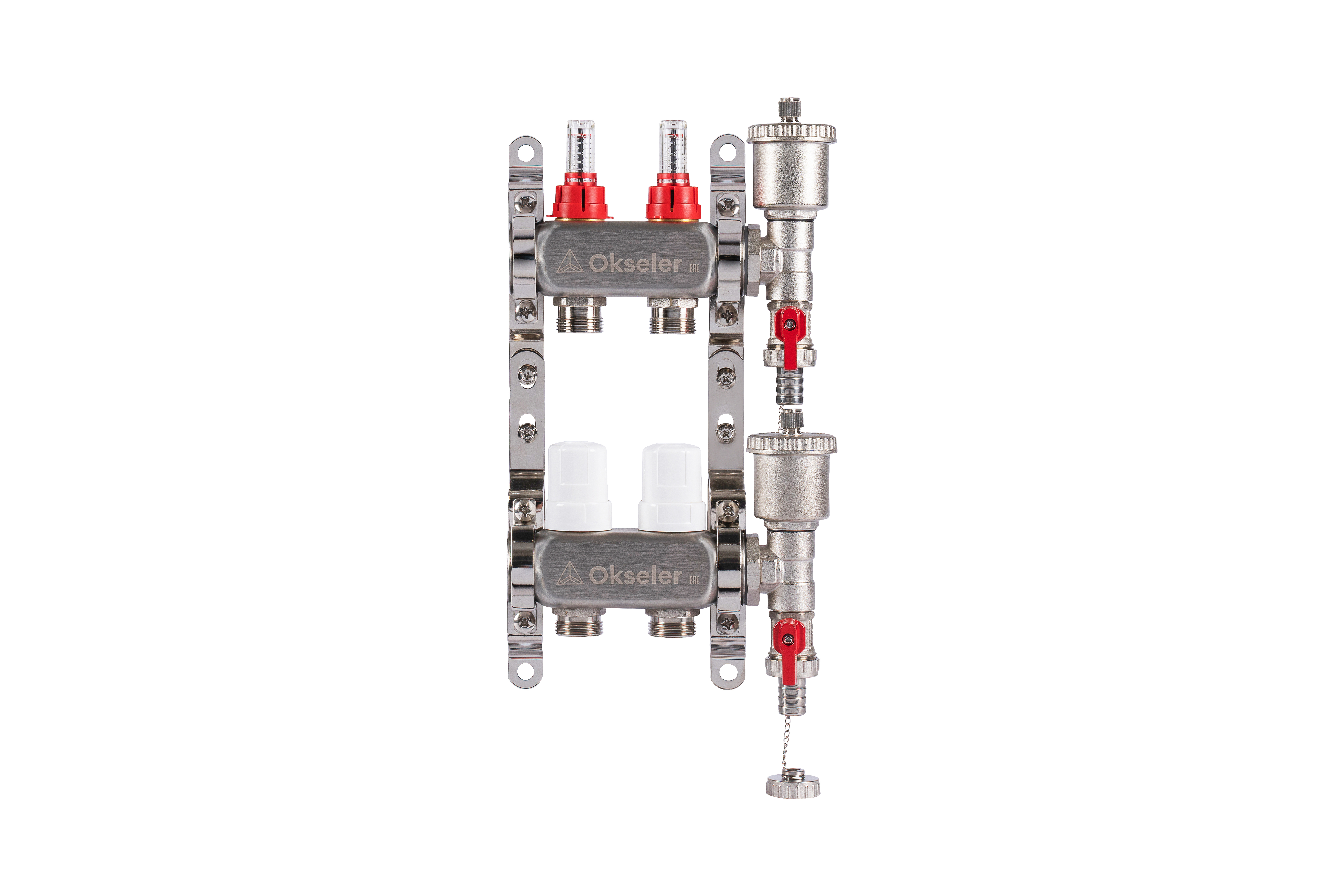 Изображение товара Коллекторная группа с расходомерами и воздухоотводчиками 2 выхода 1x3/4" евроконус нержавеющая стал