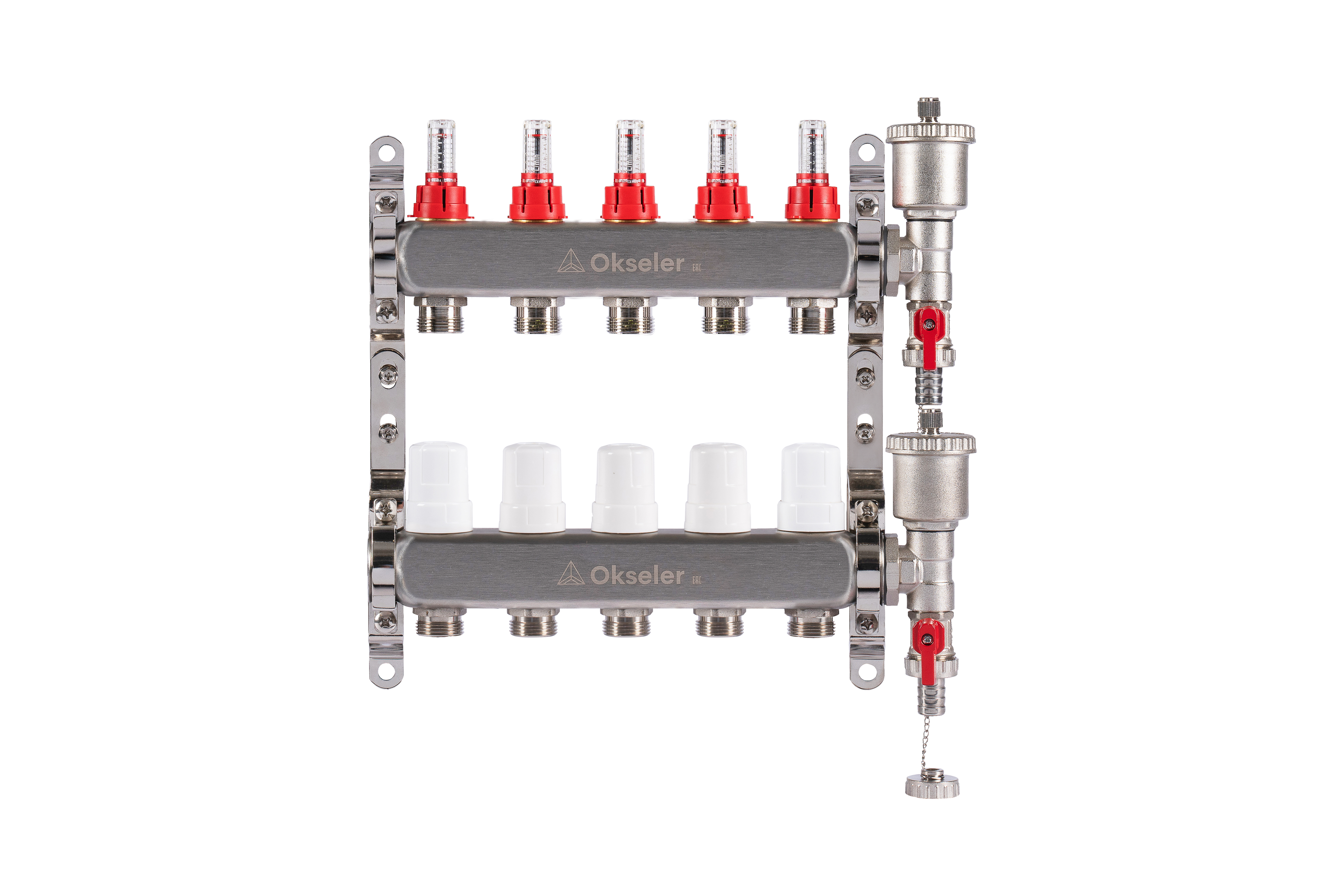 Изображение товара Коллекторная группа с расходомерами Okseler Oks00343 1"x3/4" евроконус 5 выходов нержавеющая сталь