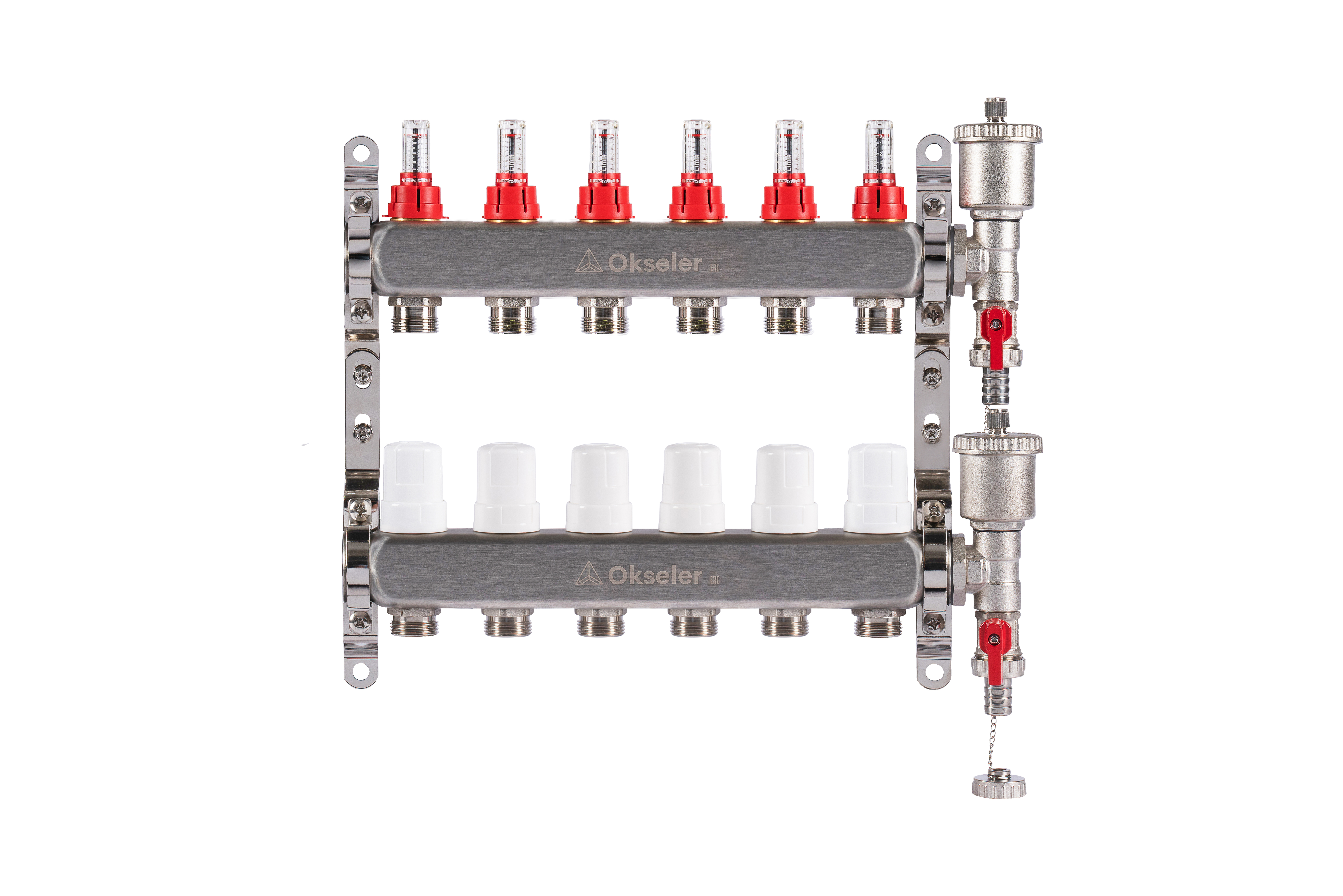 Изображение товара Коллекторная группа с расходомерами 6 выходов Okseler Oks00344 1x3/4 евроконус нерж. сталь