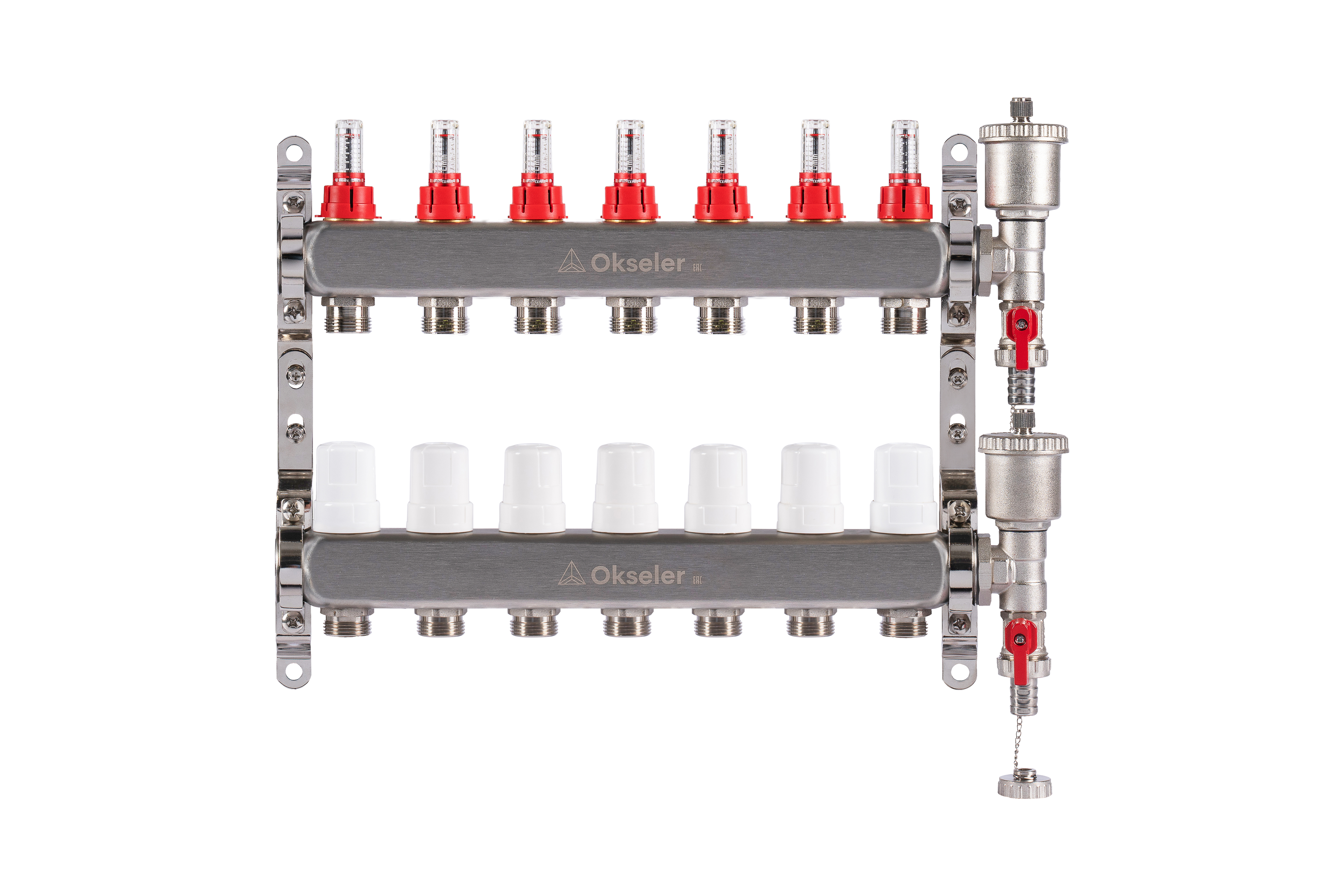 Изображение товара Коллекторная группа с расходомерами 7 выходов G 1" для теплого пола и отопления