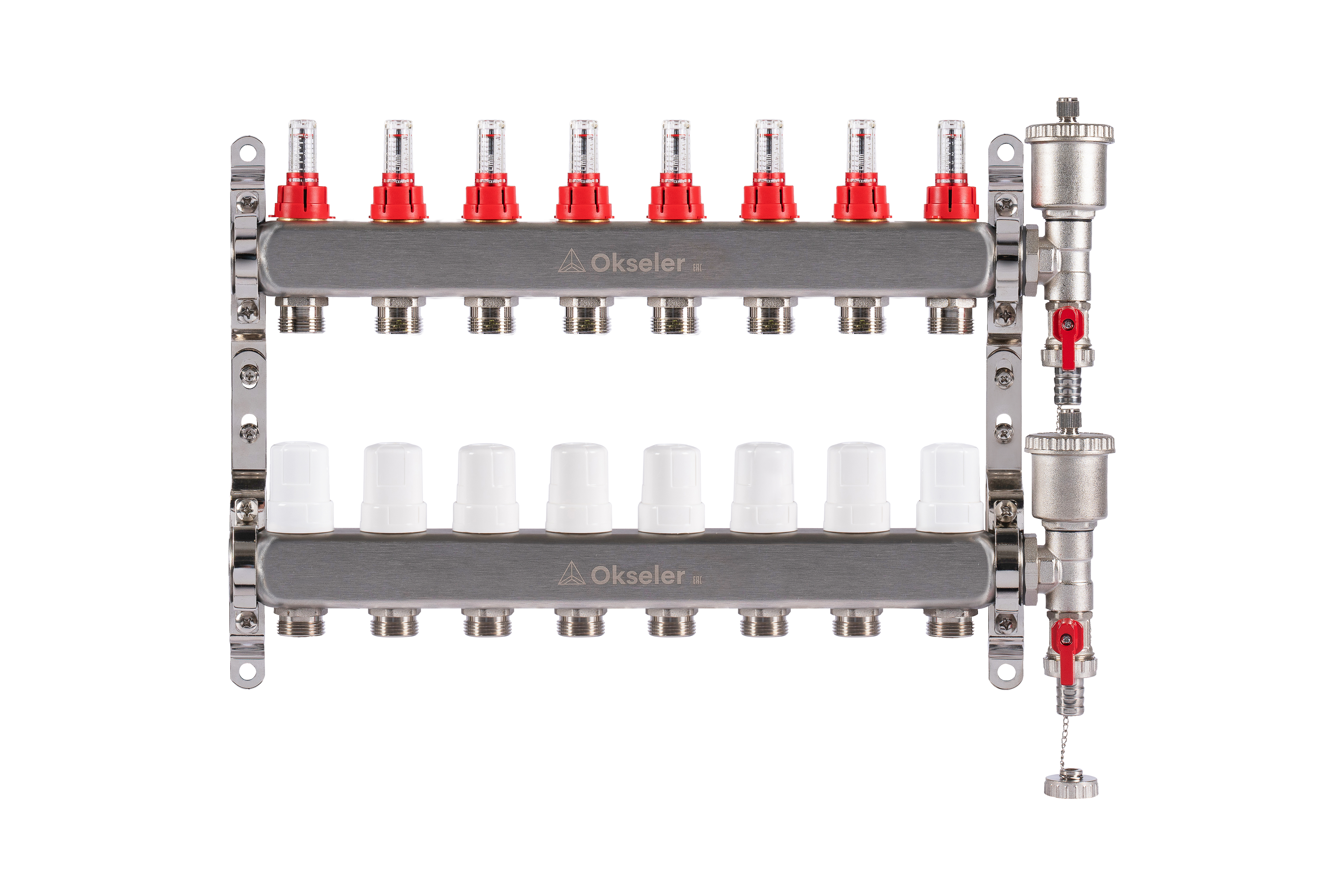 Изображение товара Коллекторная группа с расходомерами Okseler Oks00346 1"x3/4" евроконус 8 выходов нержавеющая сталь