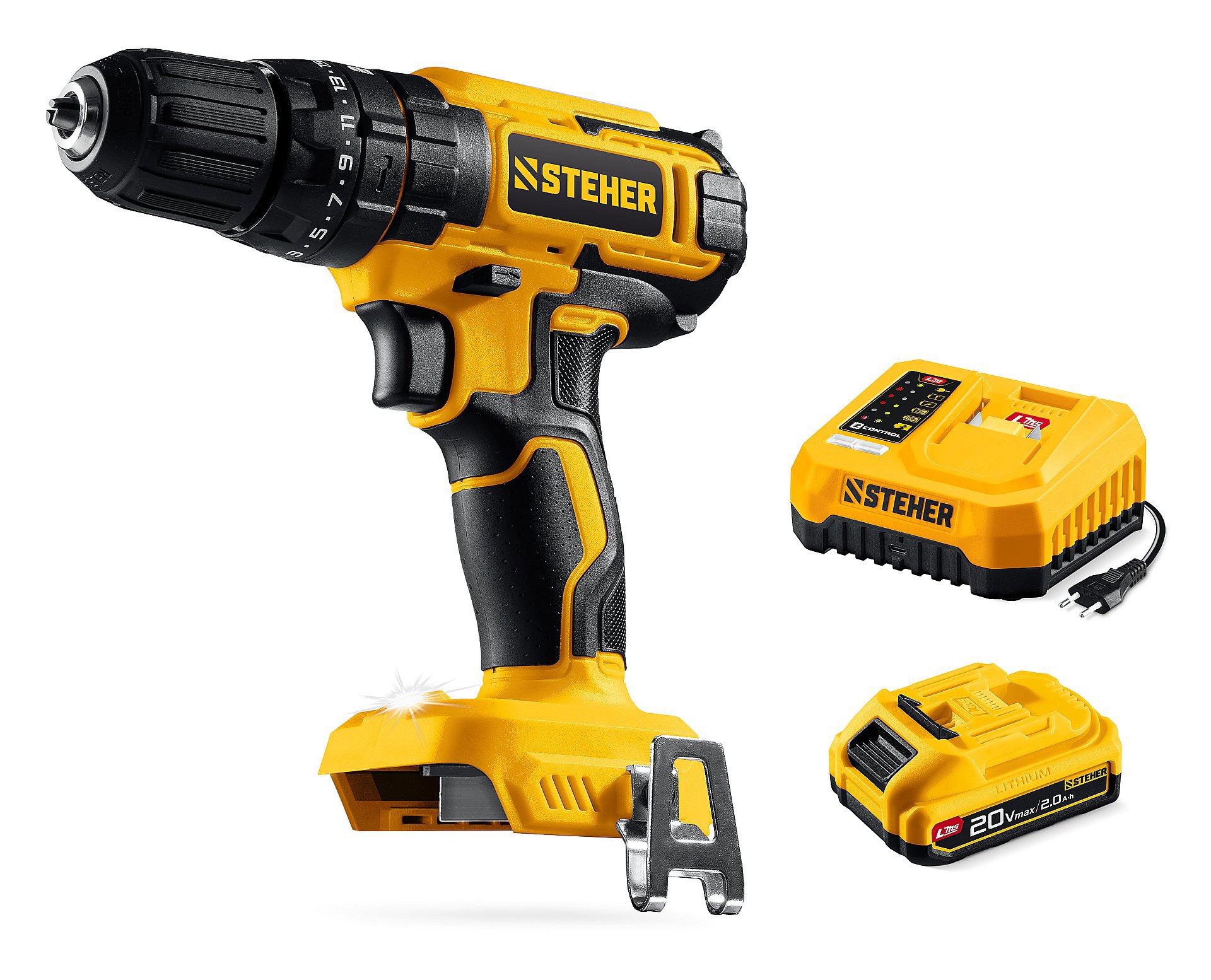 Изображение товара Дрель-шуруповерт аккумуляторная Steher CDS-40-21 20 В