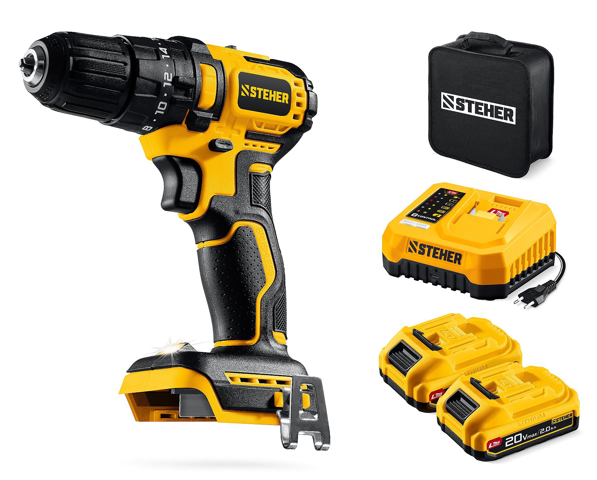 Изображение товара Аккумуляторная ударная дрель-шуруповерт Steher CBS-45-22, 20 В Li-Ion