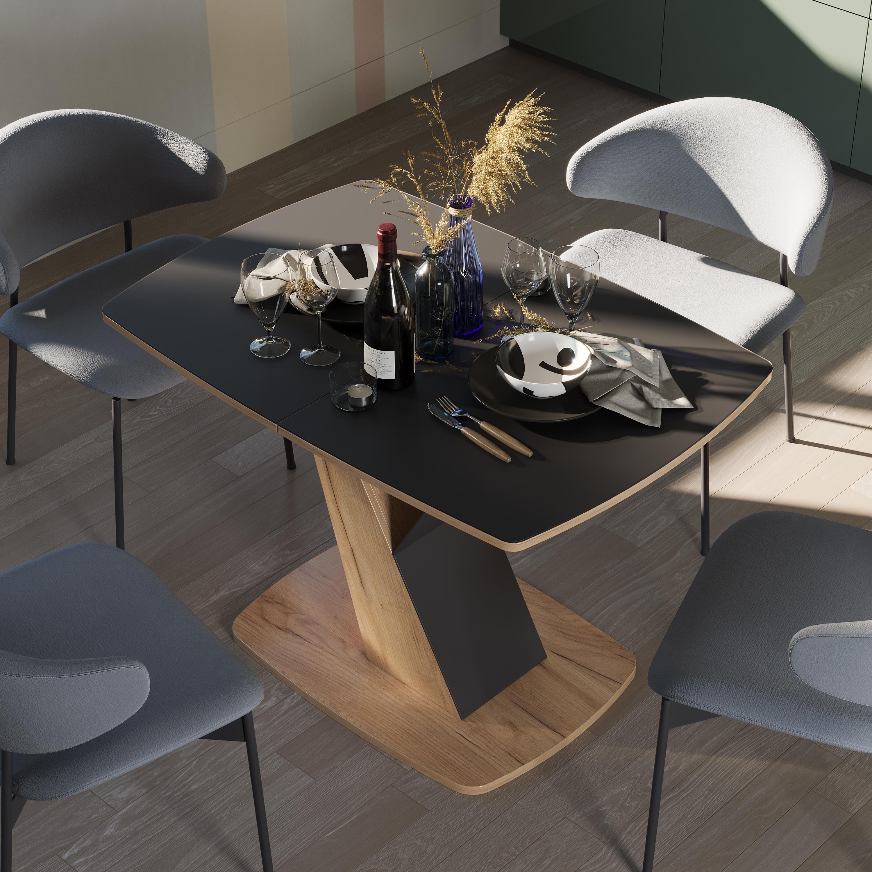 Изображение товара Современный кухонный раздвижной стол Гарда 110-142 см металл дуб крафт графит