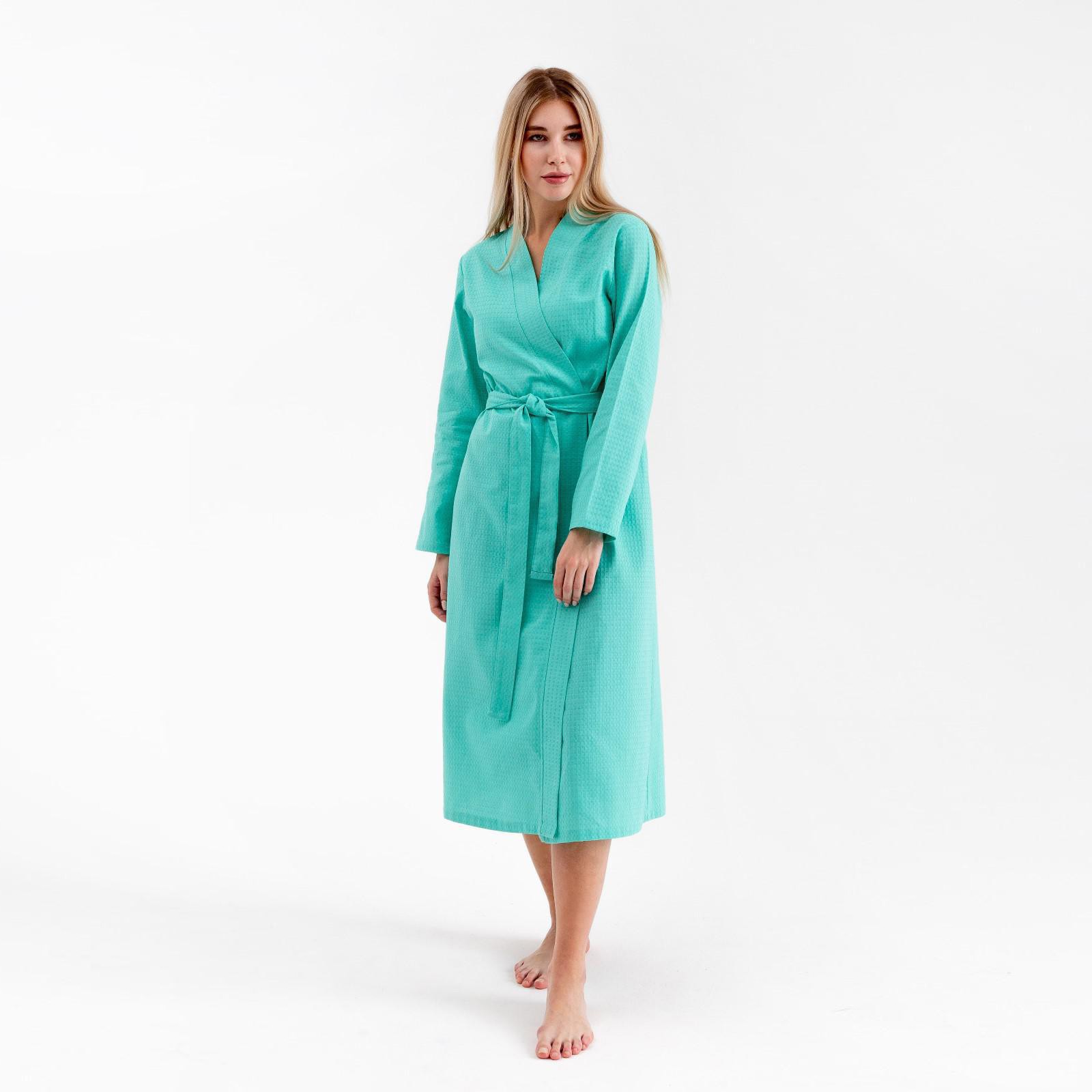 Изображение товара Вафельный женский удлиненный халат ЭКОНОМЬ И Я 5045732 размер 46-48, зелёный