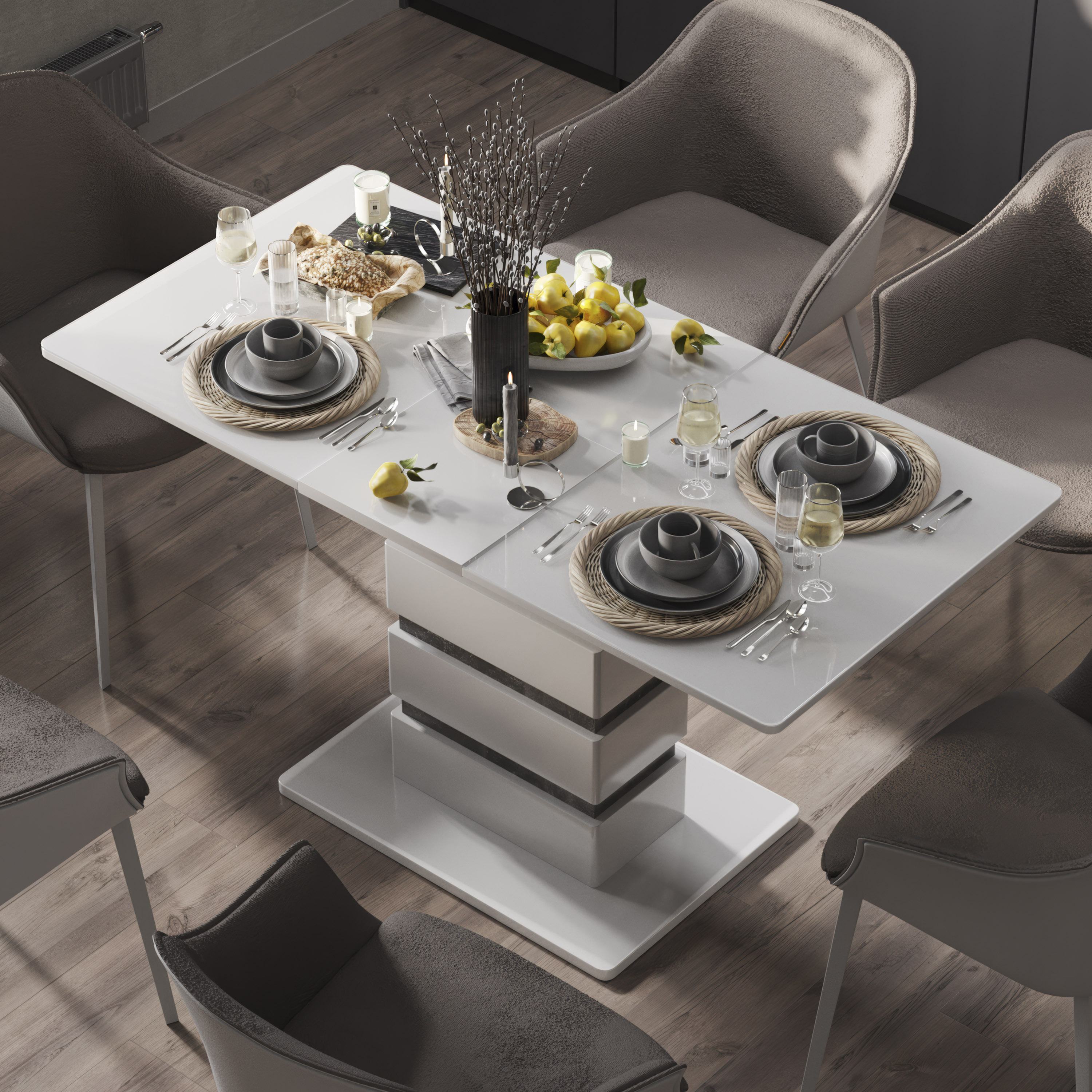 Изображение товара Обеденный раздвижной стол Трия Мадейра 110x70 см белый глянец современный стиль